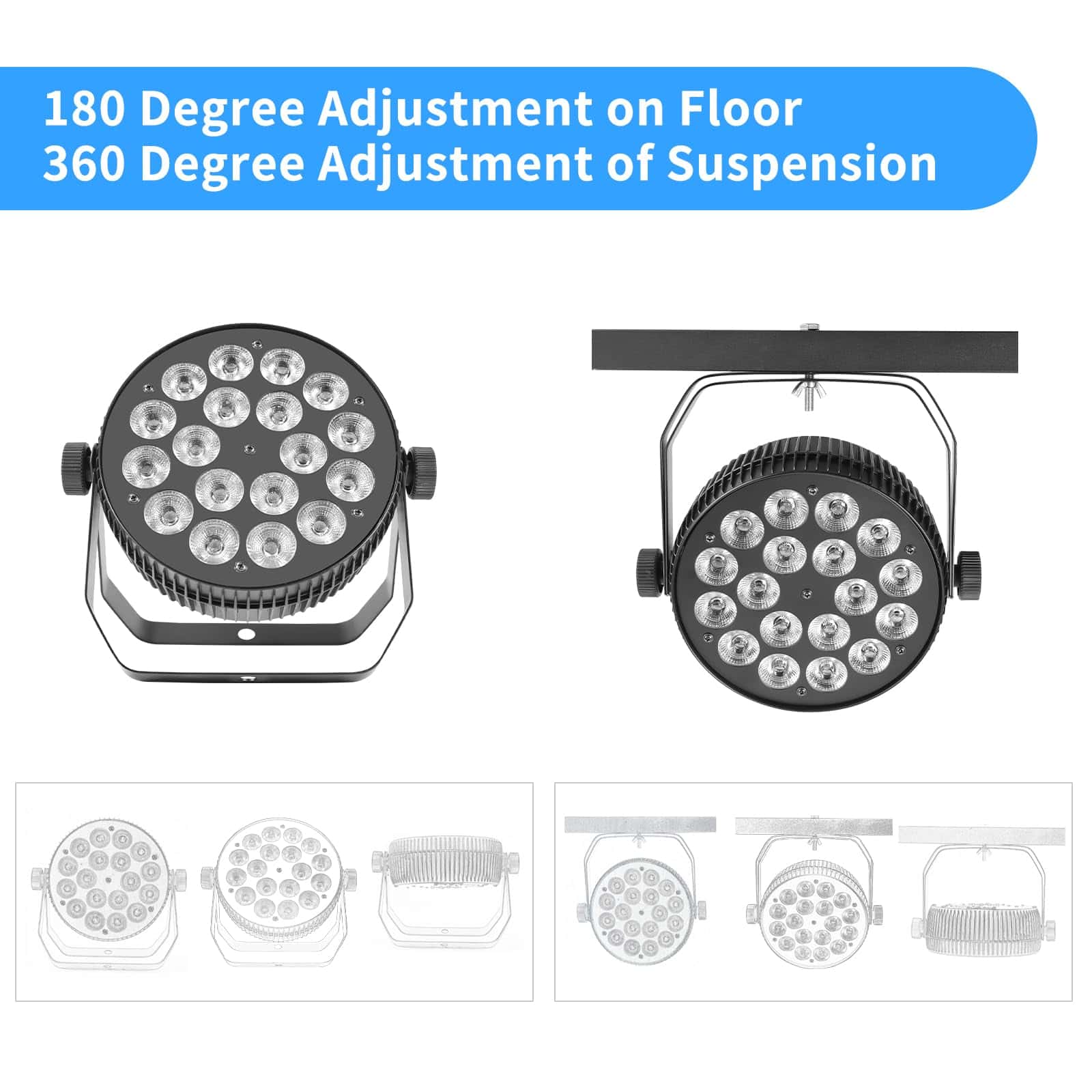 Luces de Escenario LED, 18x18 Watt RGBWAUV 6-en-1 Luz Par - Imagen 7
