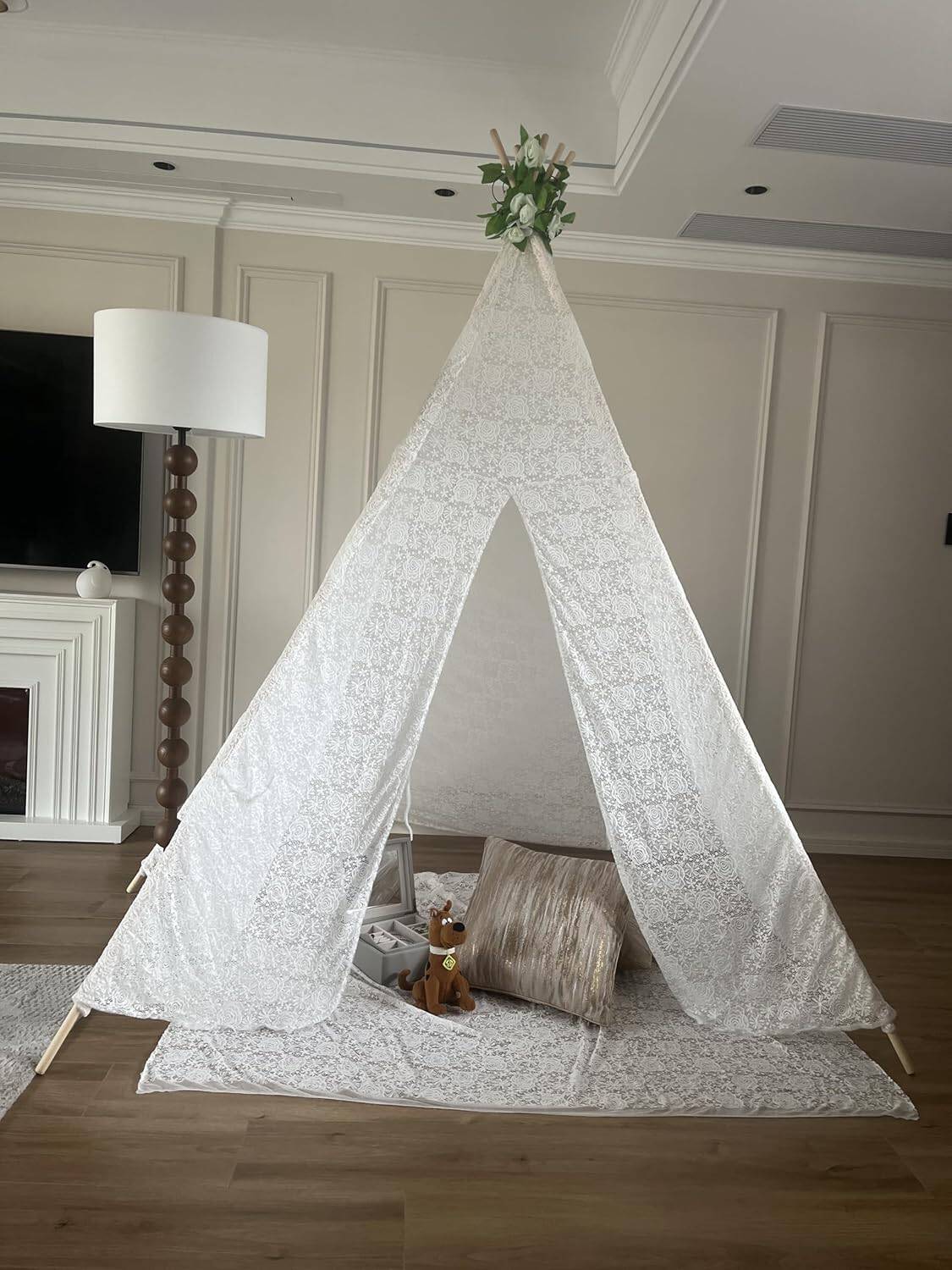 Carpa India de Encaje Blanco de 5 Postes para Adultos, - Imagen 3