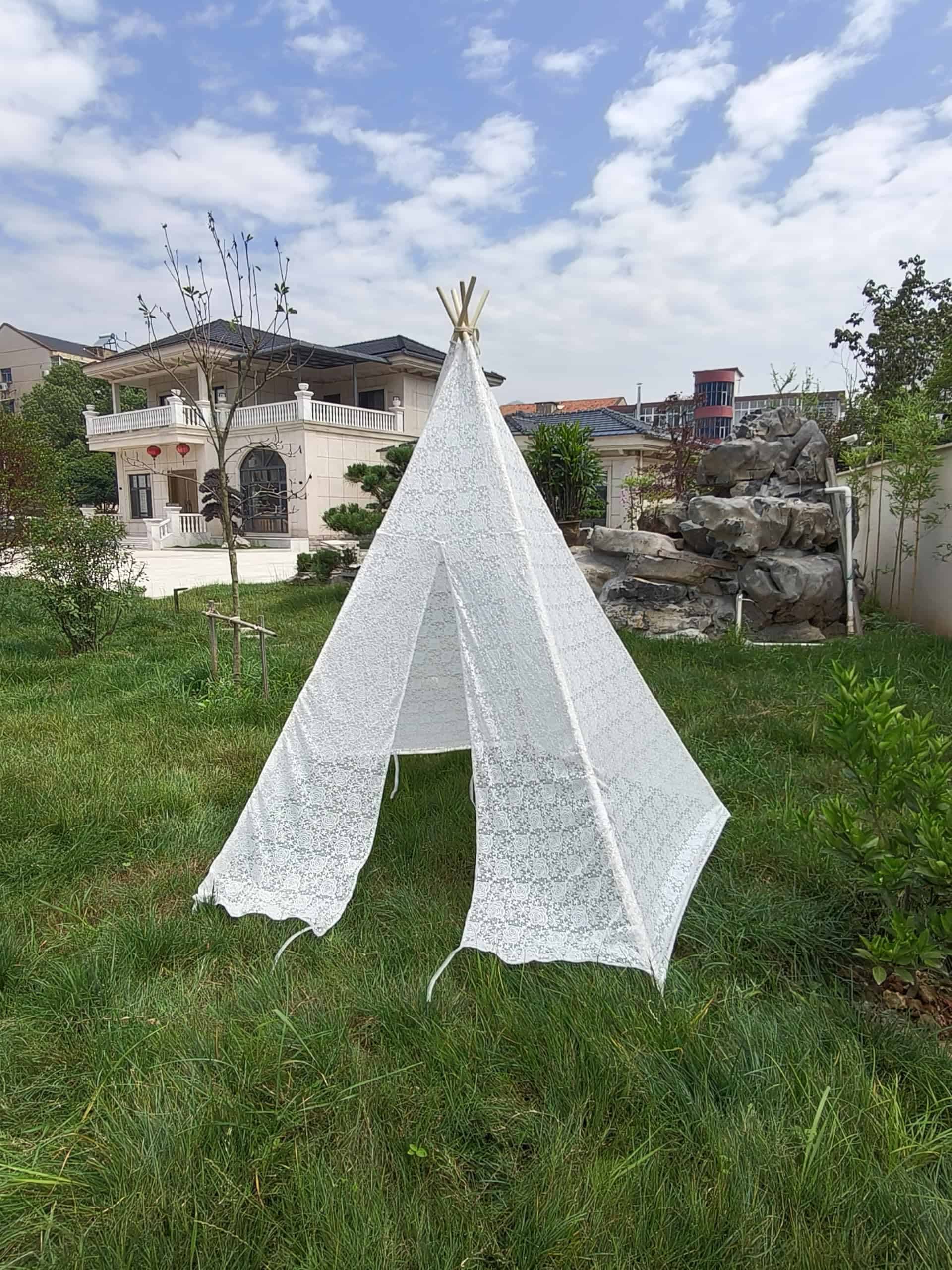 Carpa India de Encaje Blanco de 5 Postes para Adultos, - Imagen 8