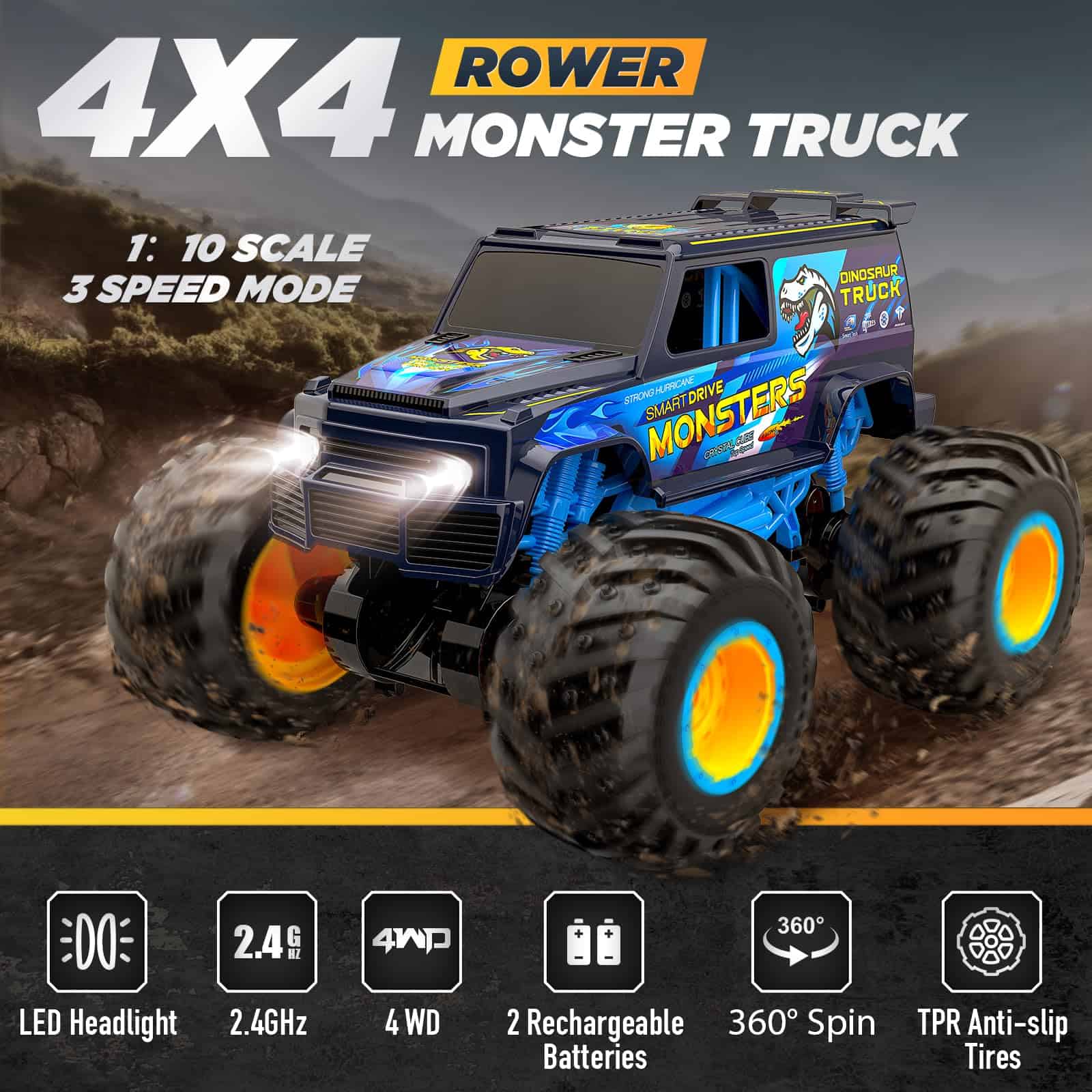 Camión de Control Remoto 4WD, Coche RC Escala 1:10 Monster - Imagen 4