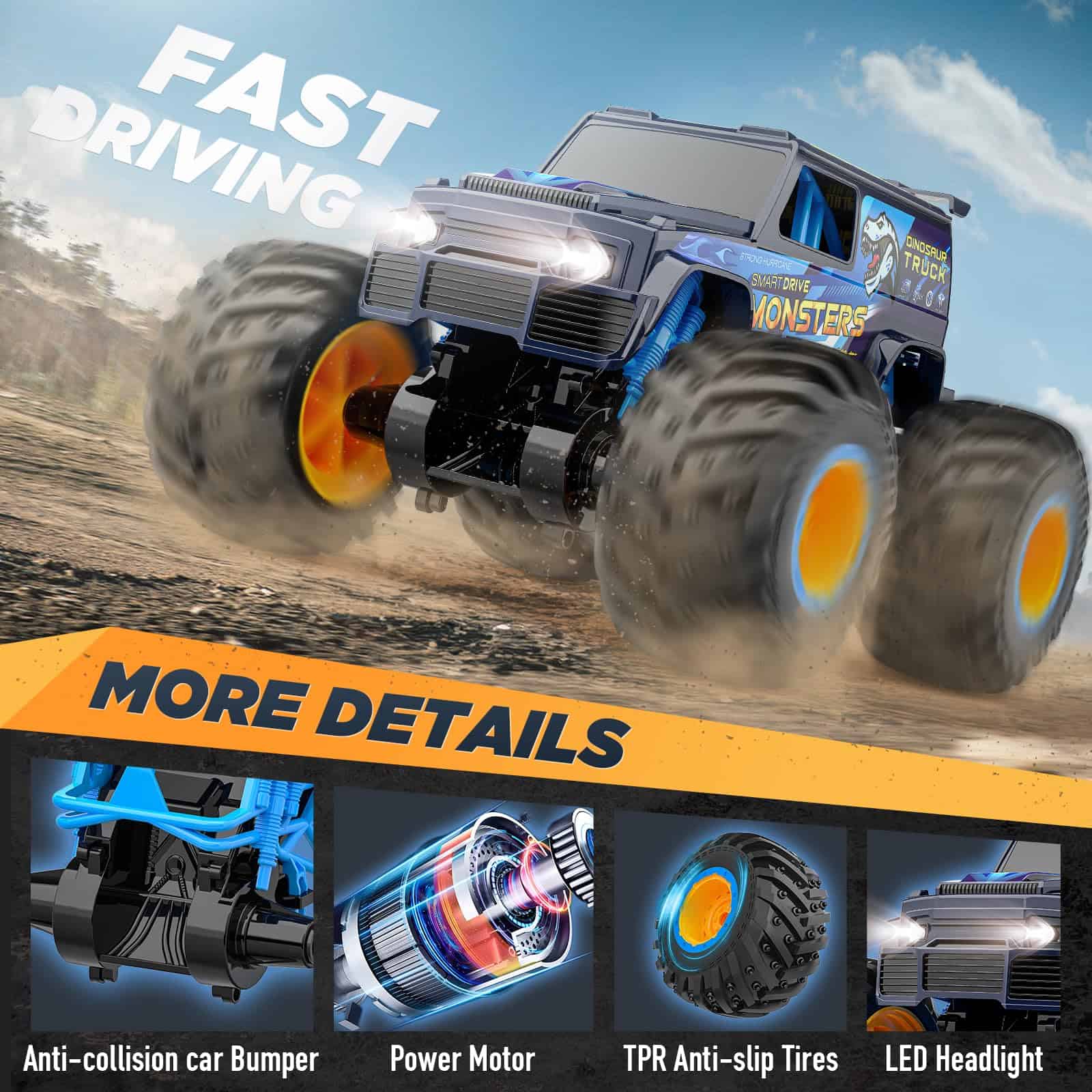 Camión de Control Remoto 4WD, Coche RC Escala 1:10 Monster - Imagen 5