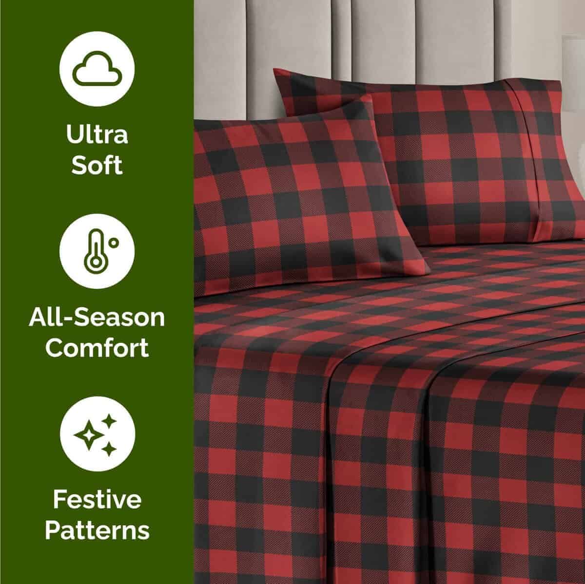 Juego de sábanas a cuadros de búfalo gemelo para Navidad - - Imagen 4