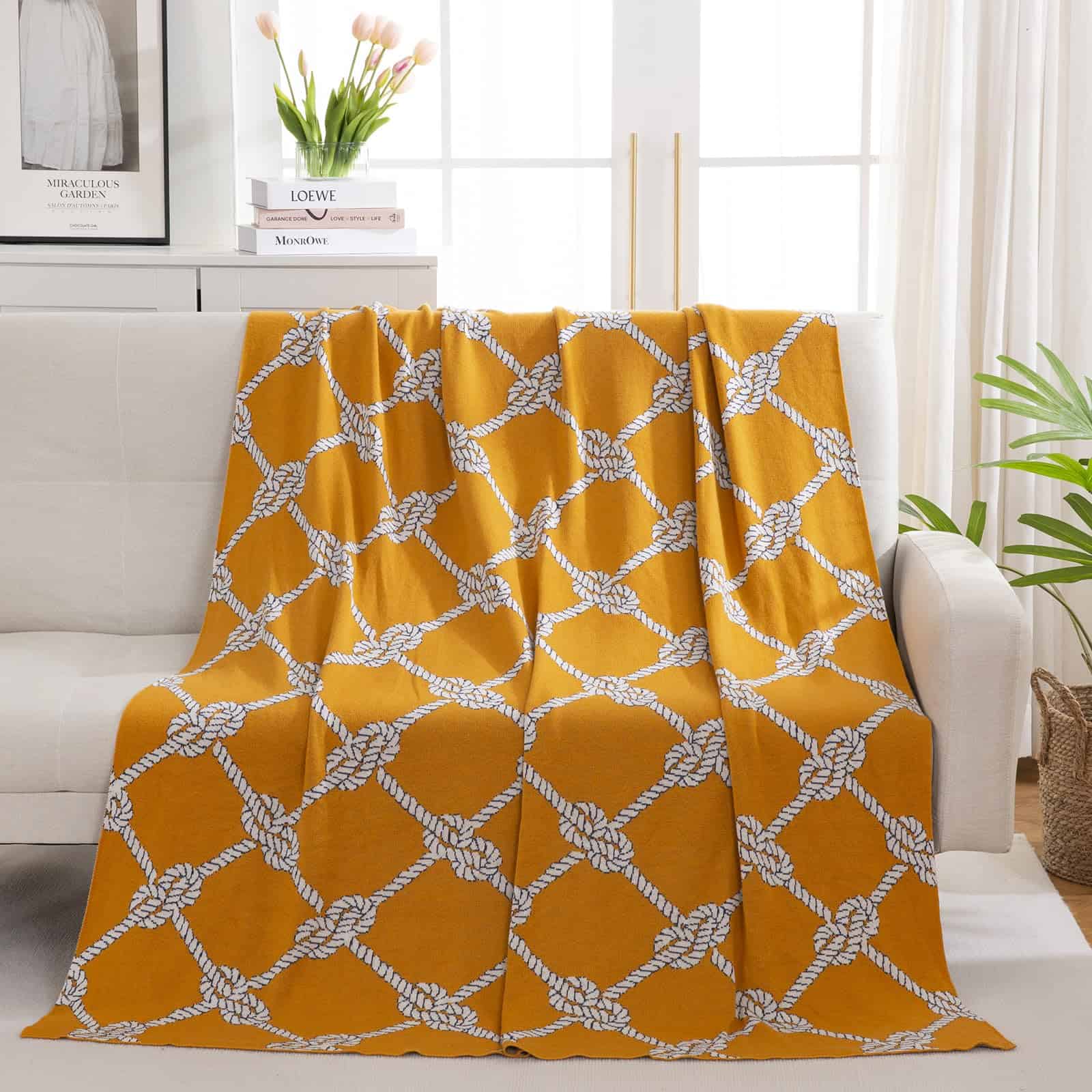 Manta de Lana YIRUIO para Sofa con Patrón de Cuerda Suave y