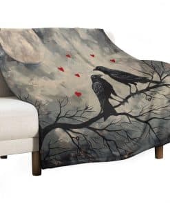 Manta de sofá negra y blanca con cuervo, suave y acogedora