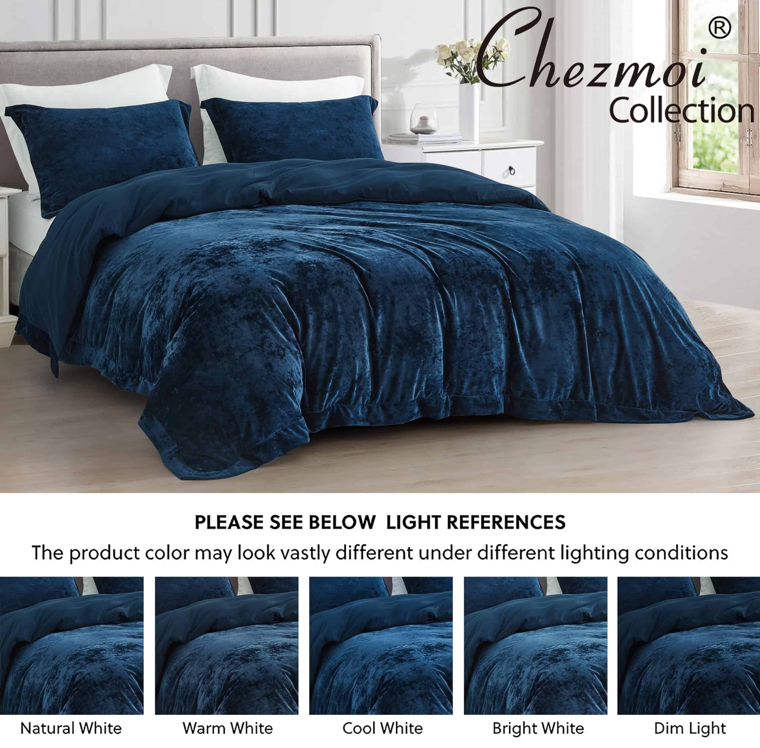 Juego de Funda de Edredón de Terciopelo -Azul Marino - Imagen 6