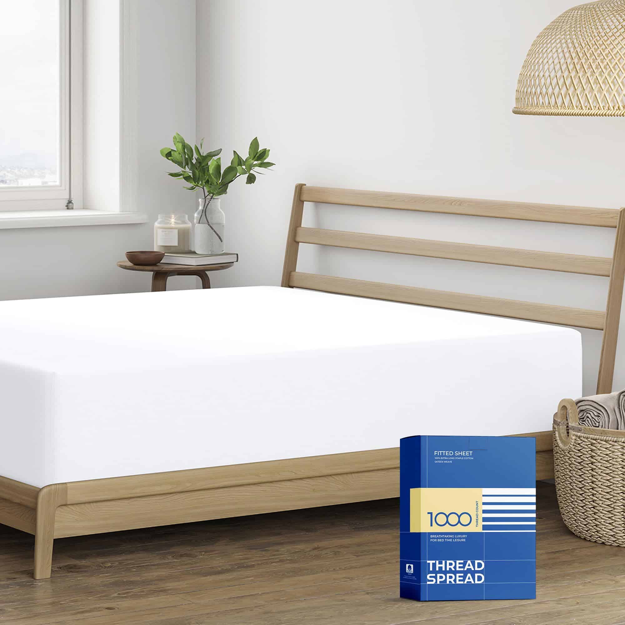 Sábana Ajustable de Algodón 100% de 1000 Hilos, Blanco