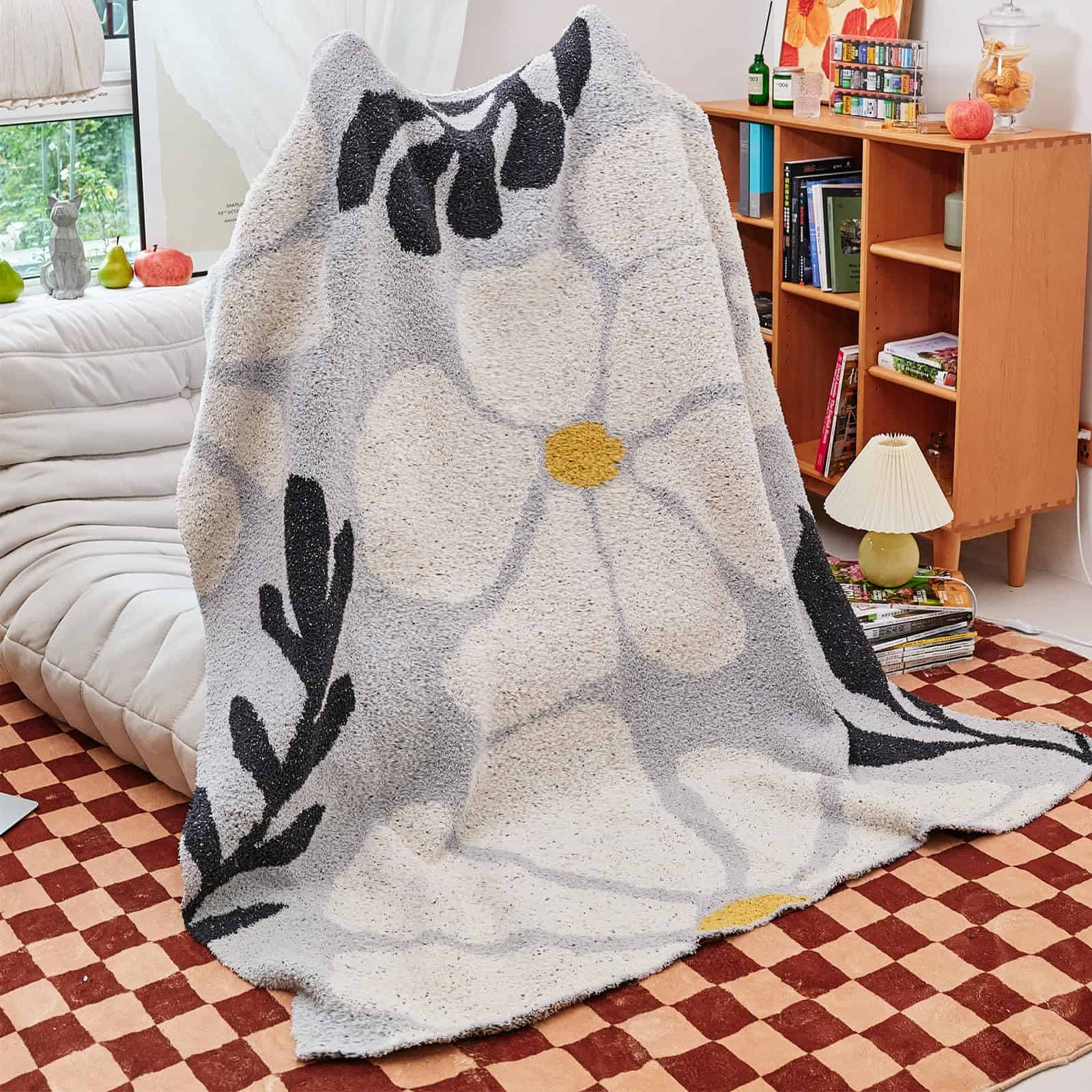 Manta de tiro floral GunziStreet con patrón de flores - Imagen 6