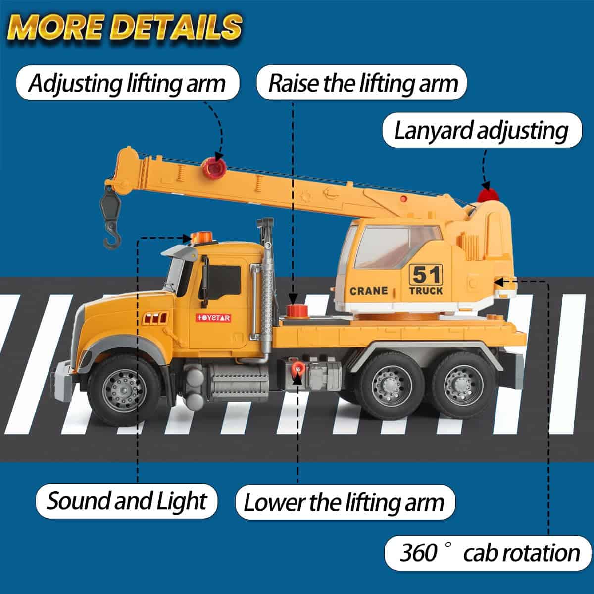 Juguete de Camión Grúa de Construcción Wenbeier con Brazo - Imagen 3