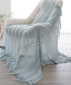 Mantas de Punto Boho U.EHome para Sofá y -Azul