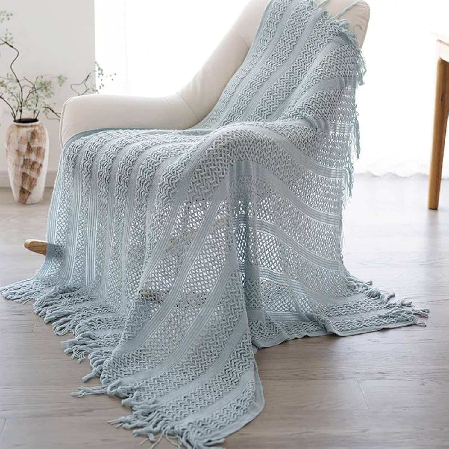 Mantas de Punto Boho U.EHome para Sofá y -Azul