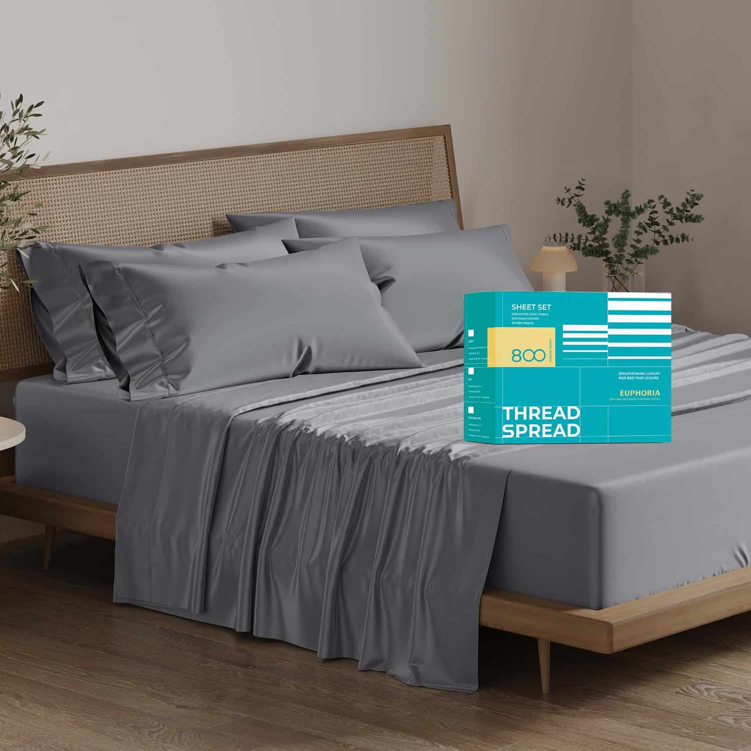 Juego de Sábanas 100% Algodón Egipcio Tamaño -Gris Oscuro