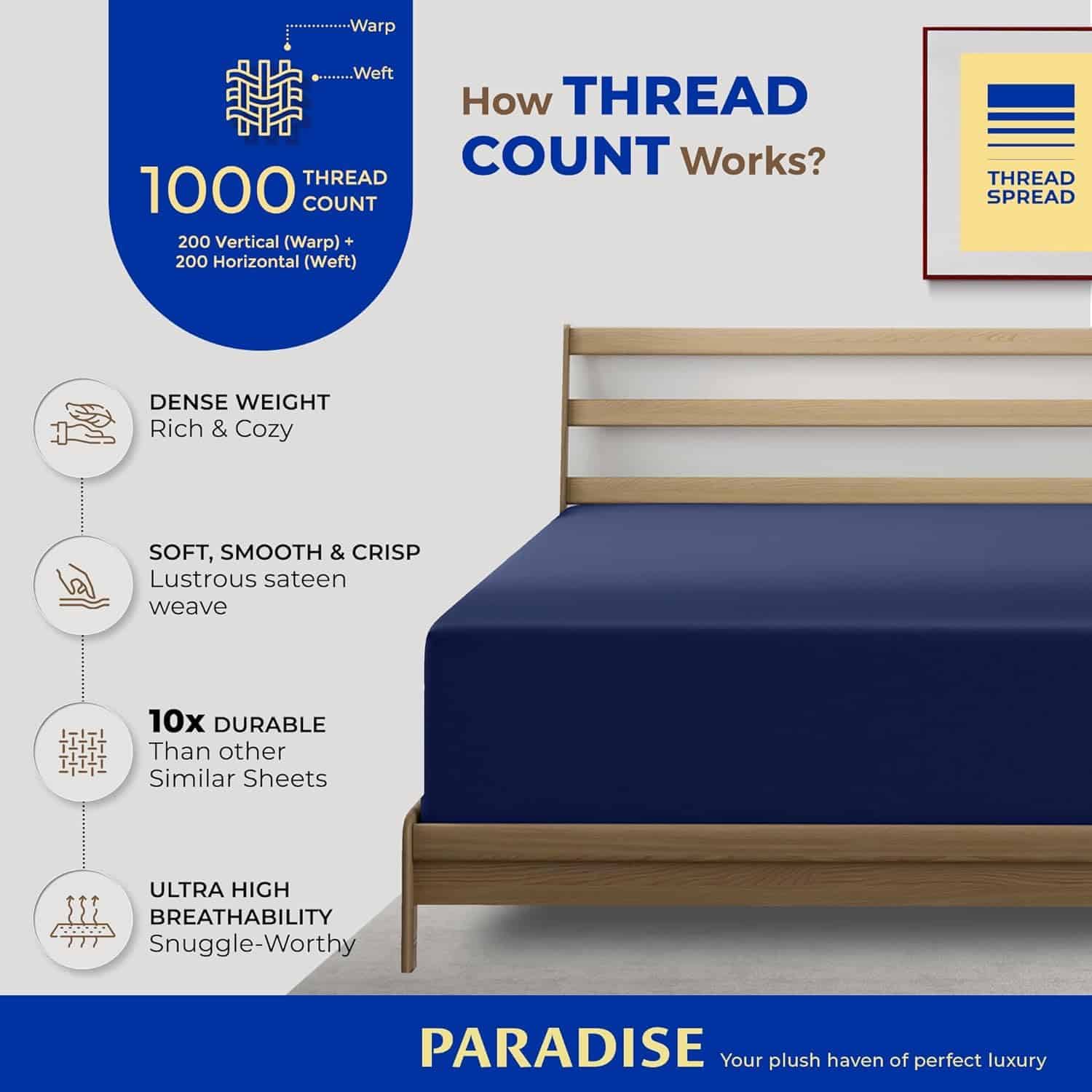 Sábana ajustable de algodón egipcio de lujo Thread Spread - Imagen 3