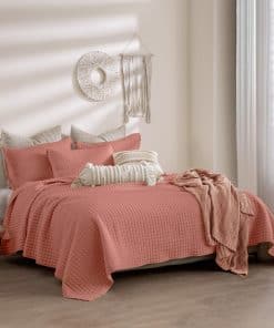 Juego de Colcha de Gofre de Coral Maravilloso con Fundas de