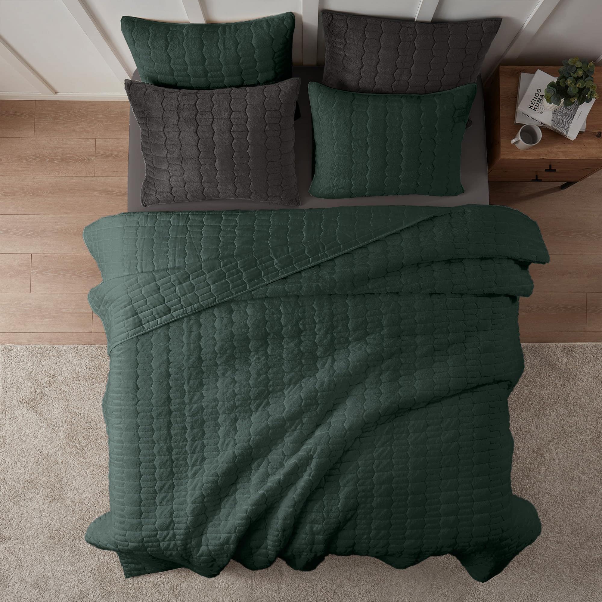 Juego de Edredón de Piel Sintética Verde Maravillosa King, - Imagen 4