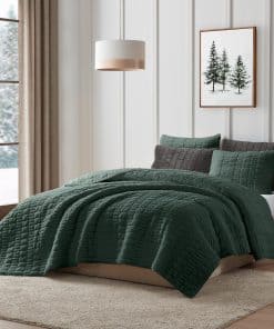 Juego de Edredón de Piel Sintética Verde Maravillosa King,