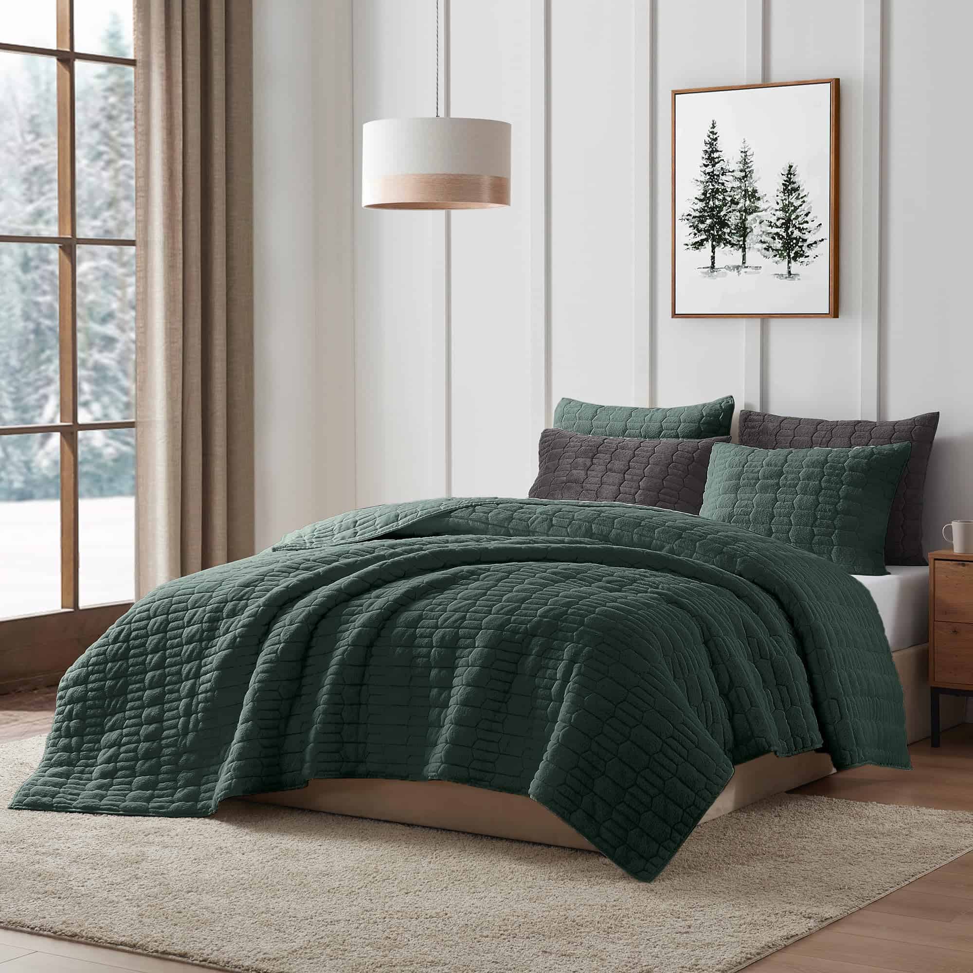 Juego de Edredón de Piel Sintética Verde Maravillosa King,