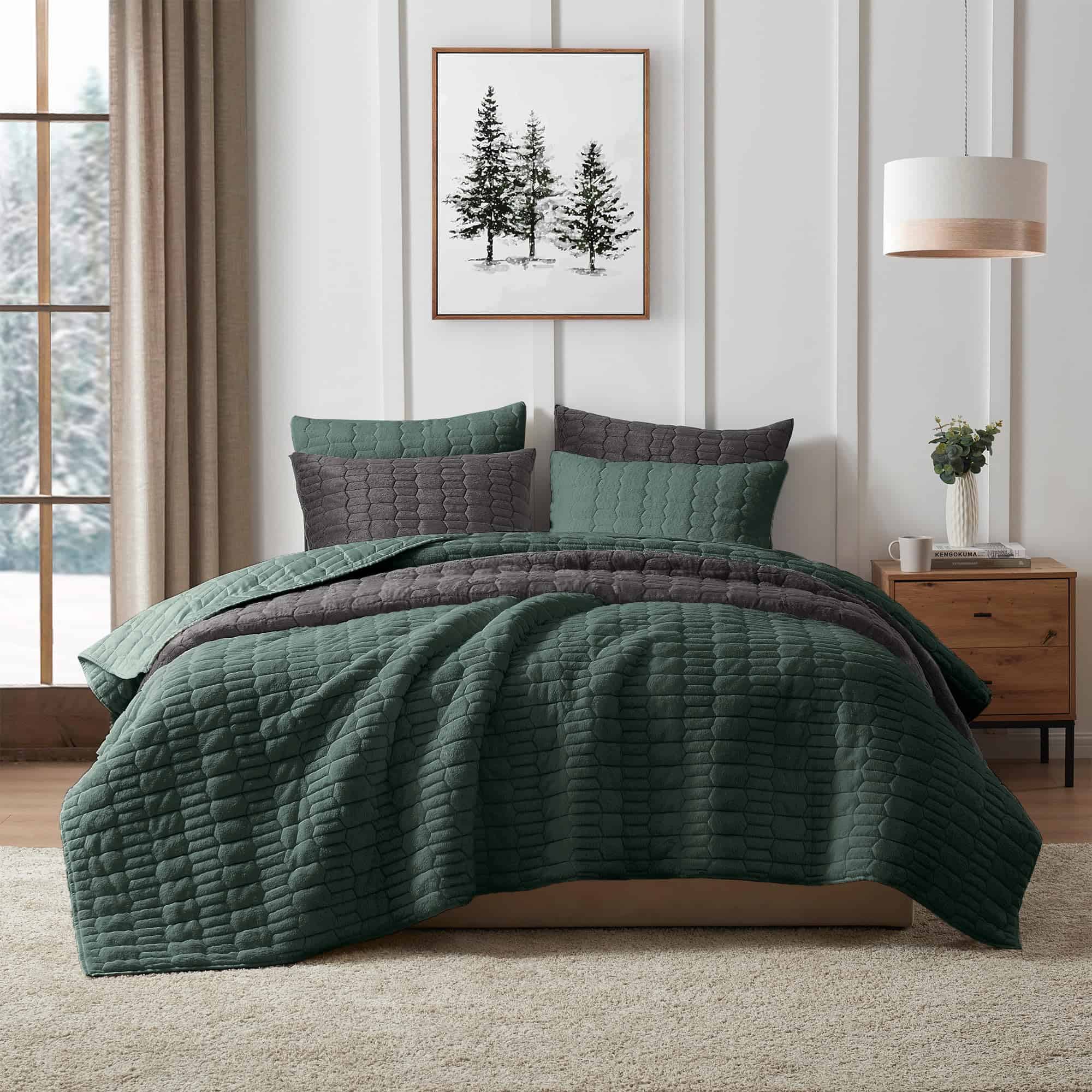 Juego de Edredón de Piel Sintética Verde Maravillosa King, - Imagen 3