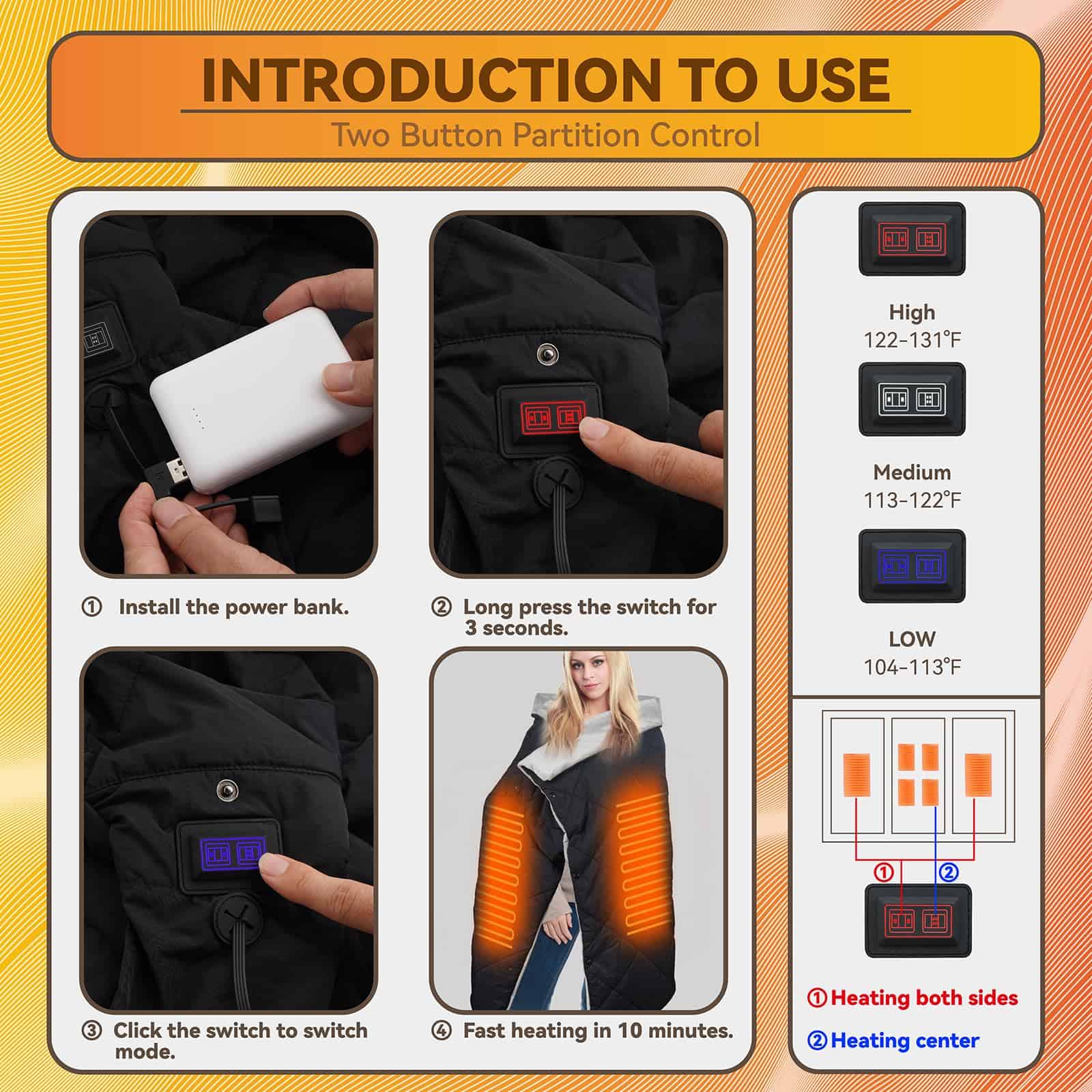 Manta Térmica con Batería Recargable, USB Power Bank, - Imagen 5