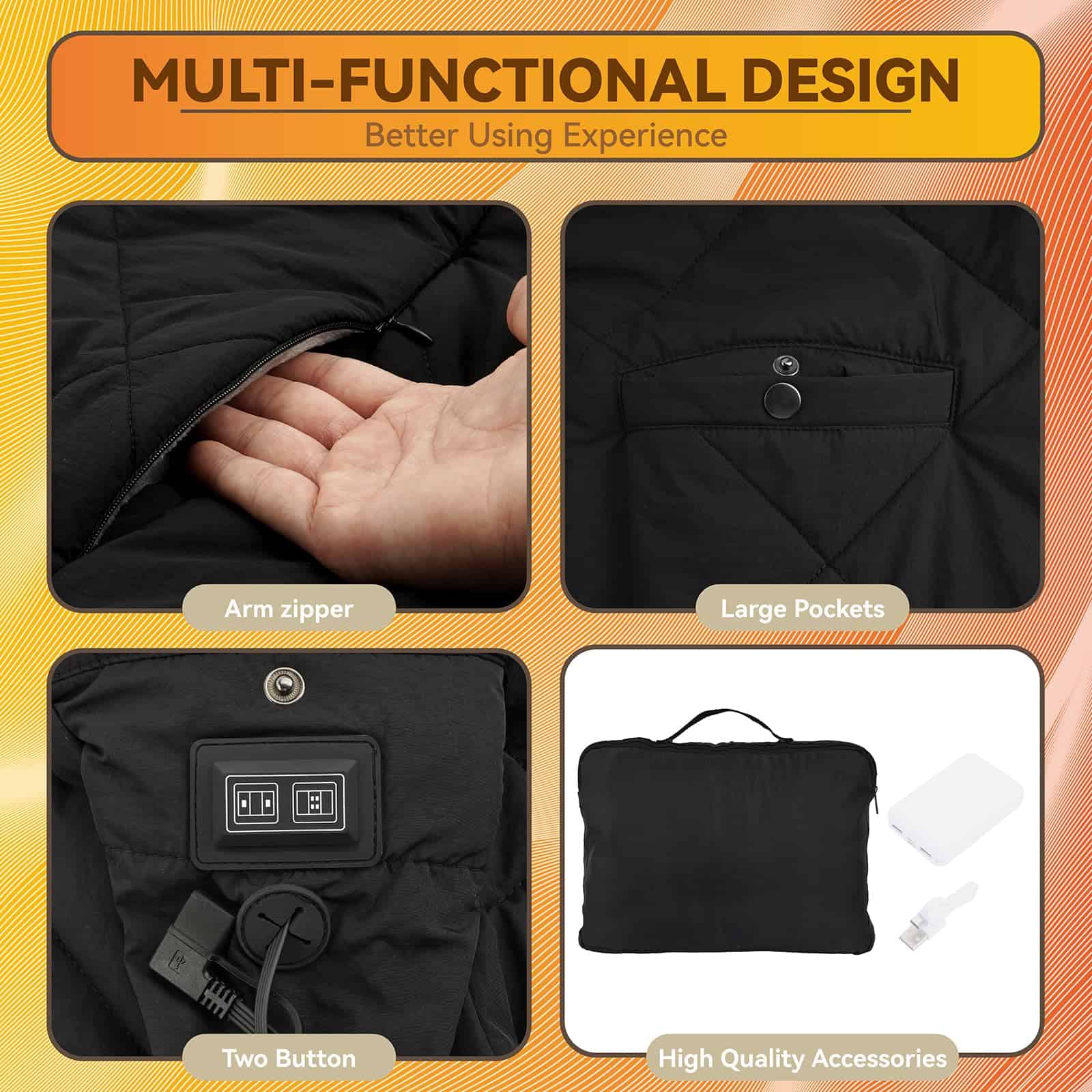 Manta Térmica con Batería Recargable, USB Power Bank, - Imagen 4