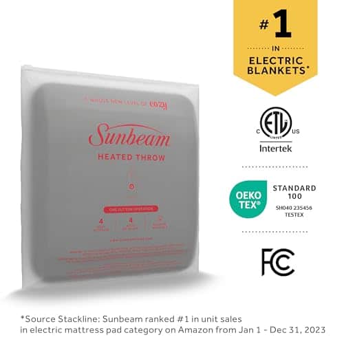 Manta Eléctrica Sunbeam, Suave, Cálida, Franela Calentada, - Imagen 10