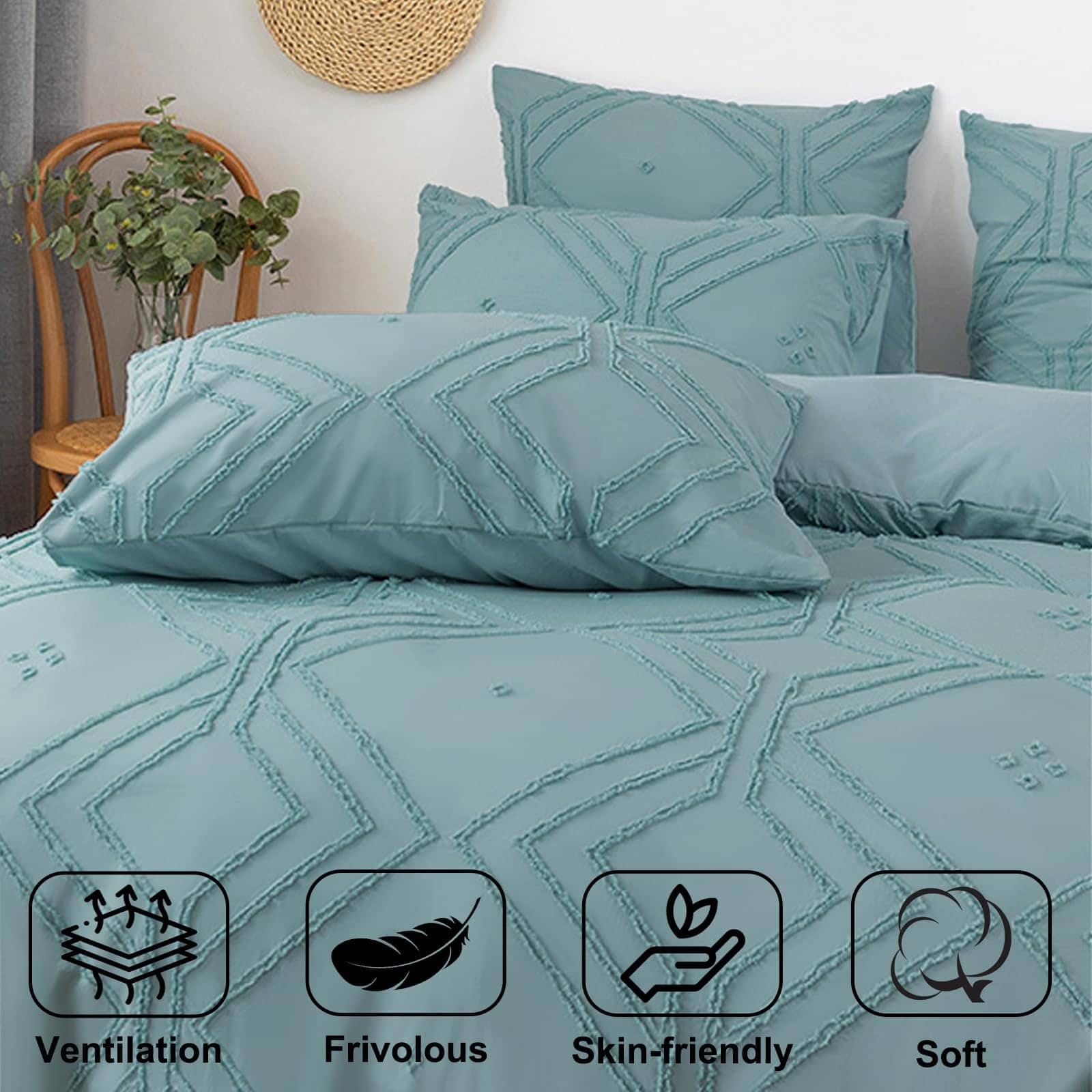 Juego de Funda de Edredón Boho BUAEL Tamaño Queen Verde - Imagen 4