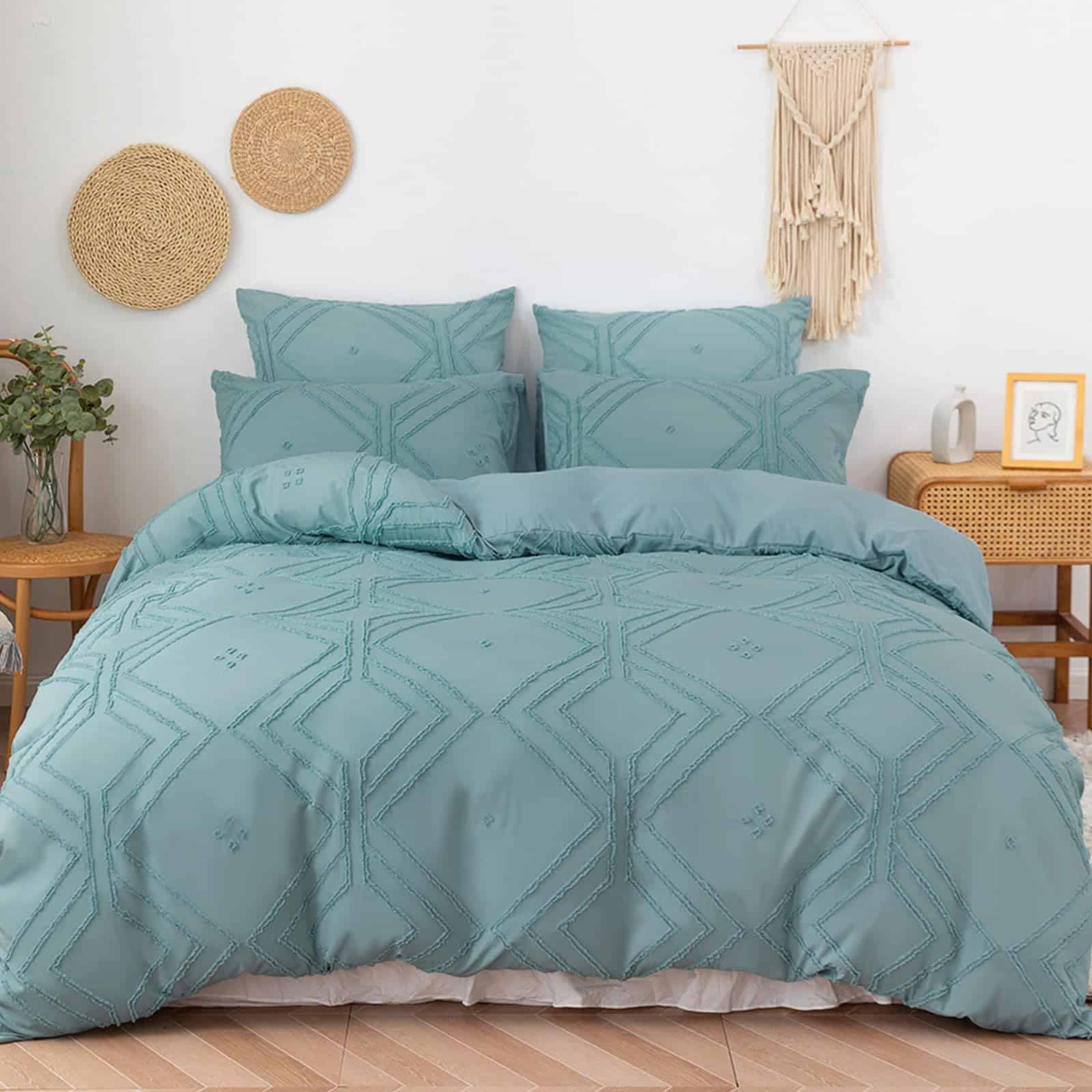 Juego de Funda de Edredón Boho BUAEL Tamaño Queen Verde