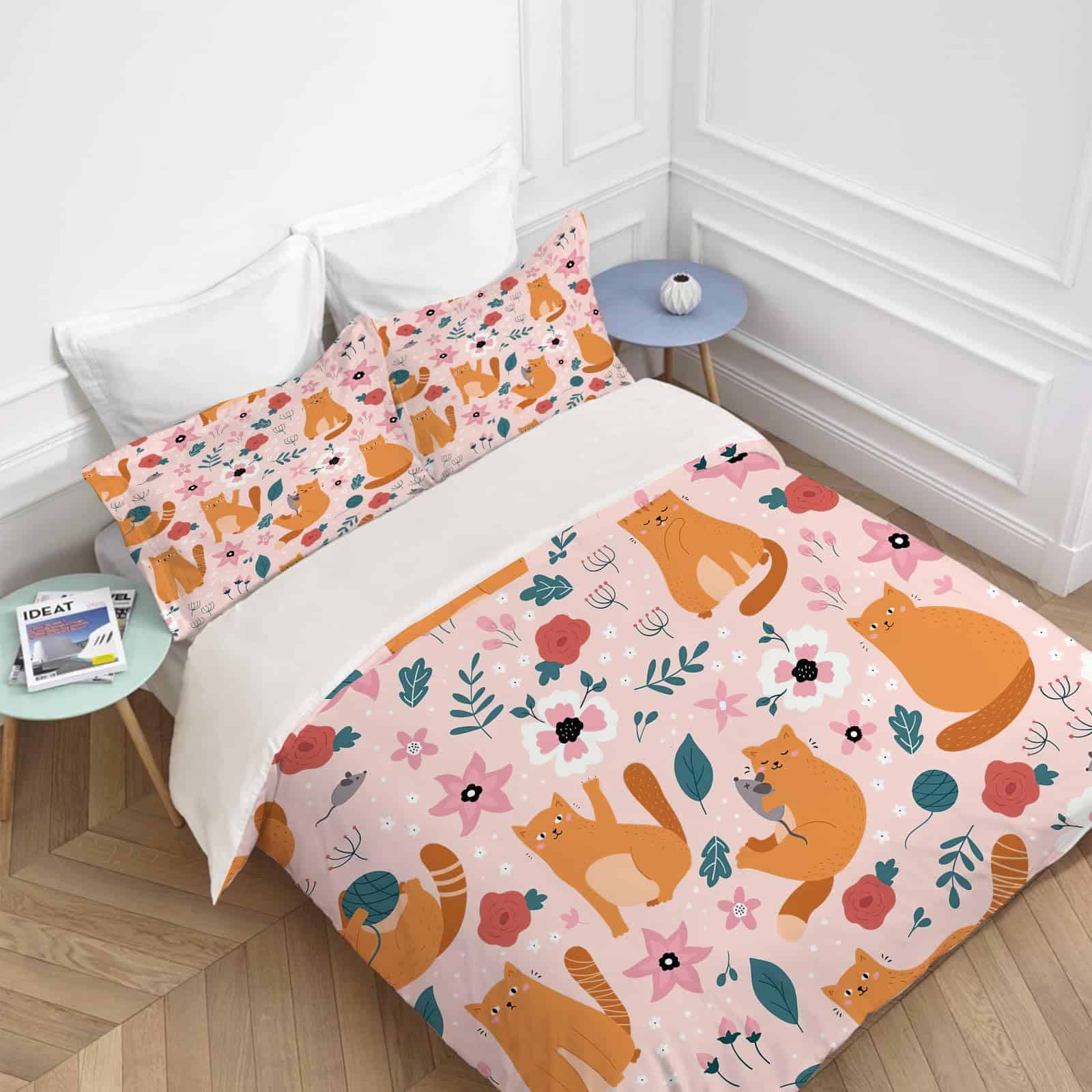 juego de ropa de cama jamie world Cat Flower Twin Full - Imagen 3