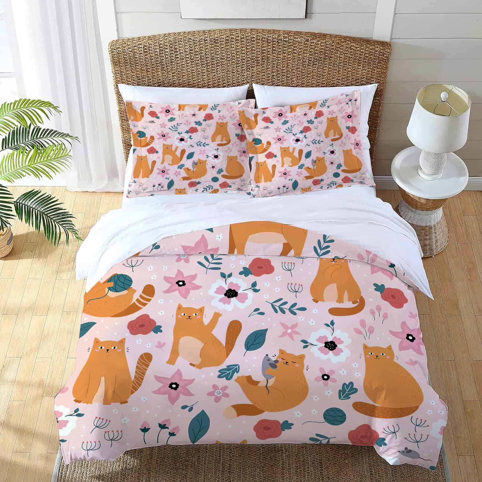 juego de ropa de cama jamie world Cat Flower Twin Full - Imagen 4