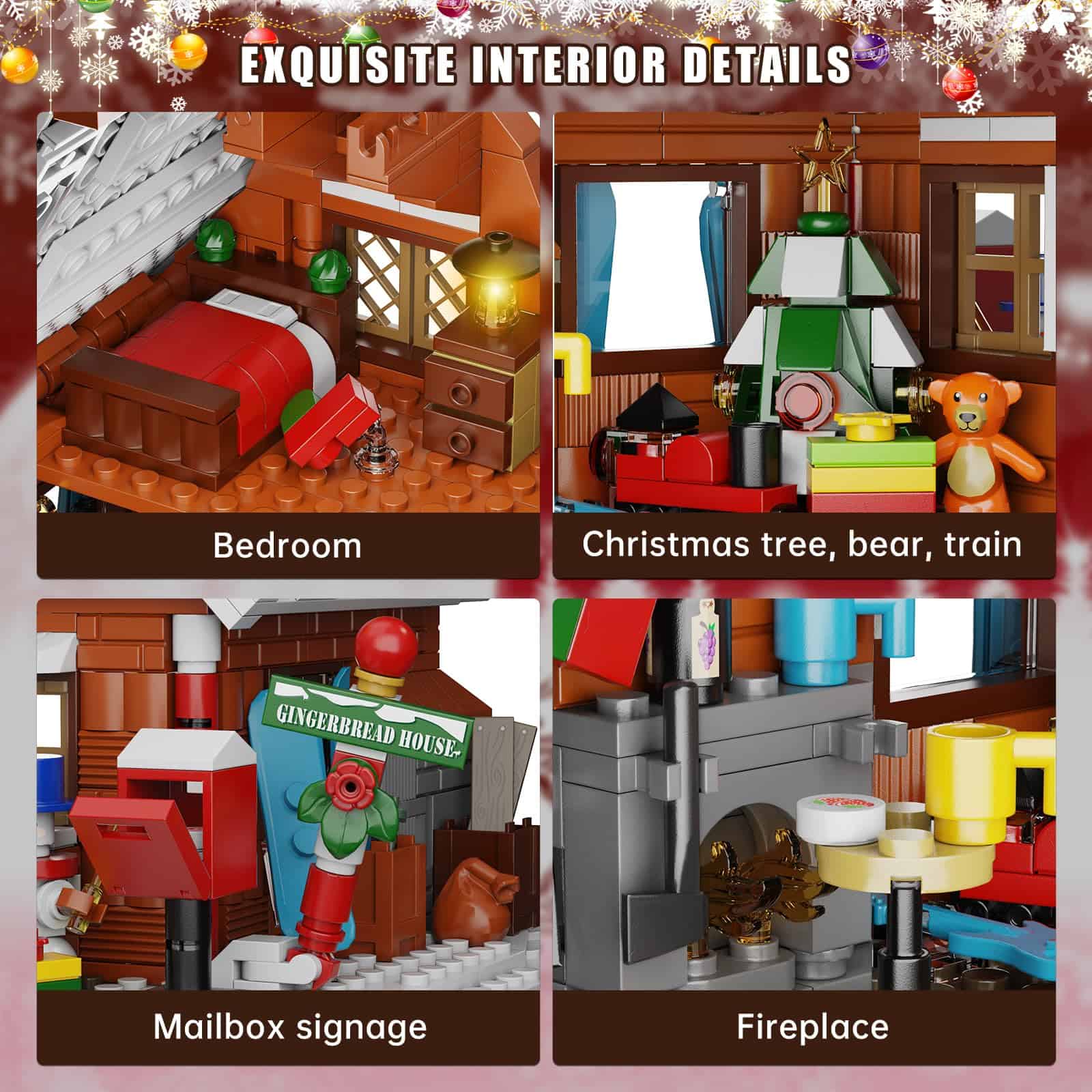 Kit de construcción de casa de pan de jengibre navideña con - Imagen 4