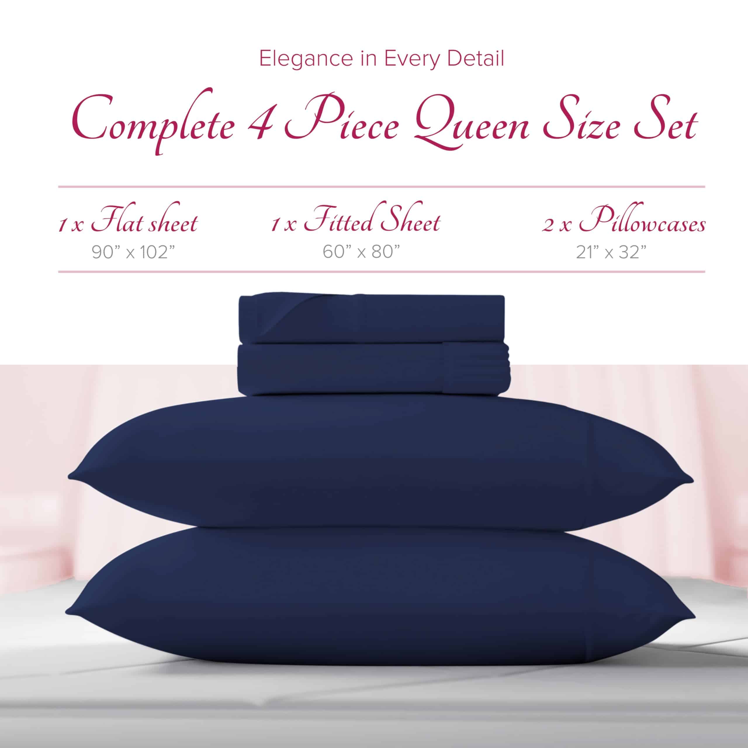 Juego de sábanas de lino Carressa 100% -Azul marino - Imagen 4