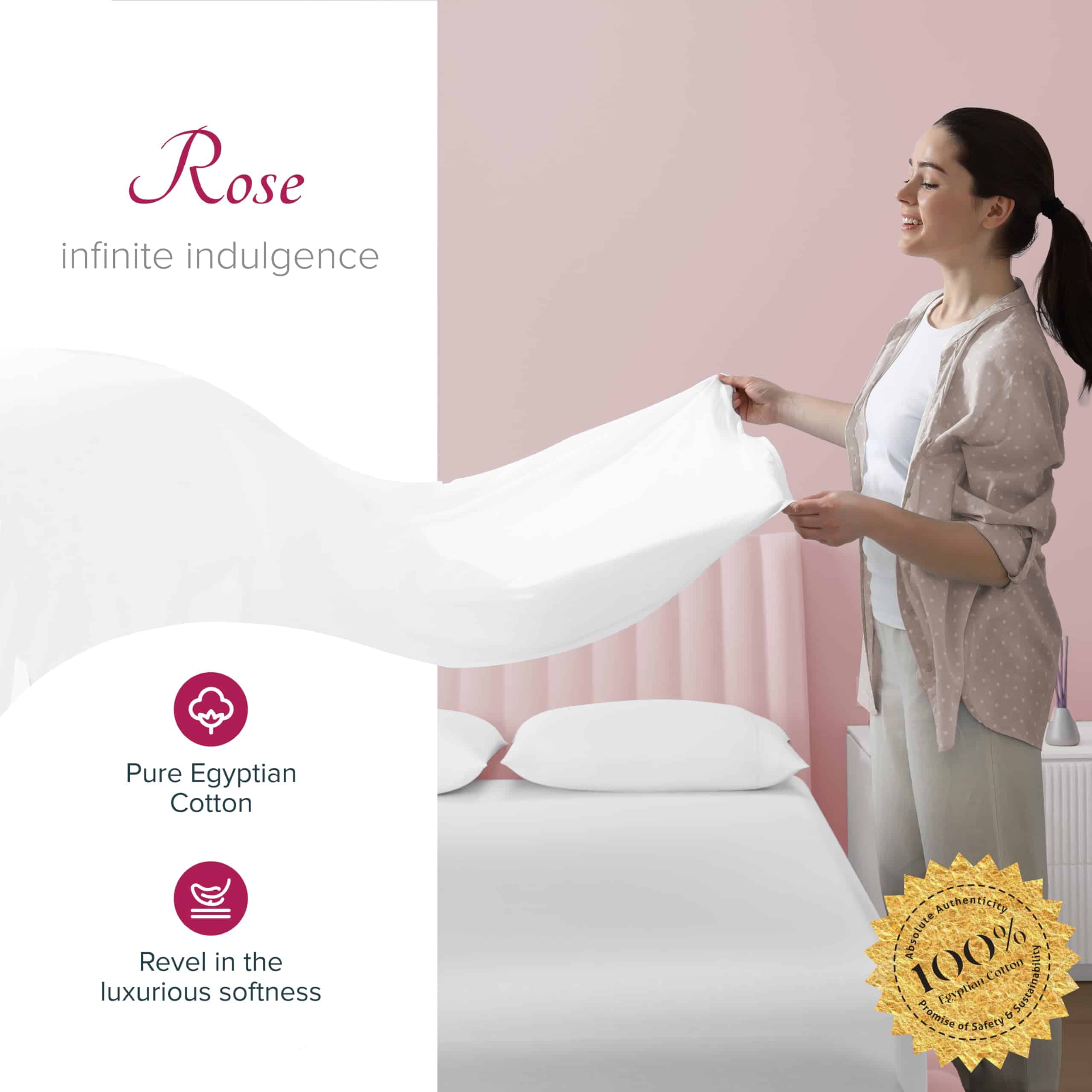 Juego de sábanas 100% algodón egipcio Carressa -Blanco Brill - Imagen 3