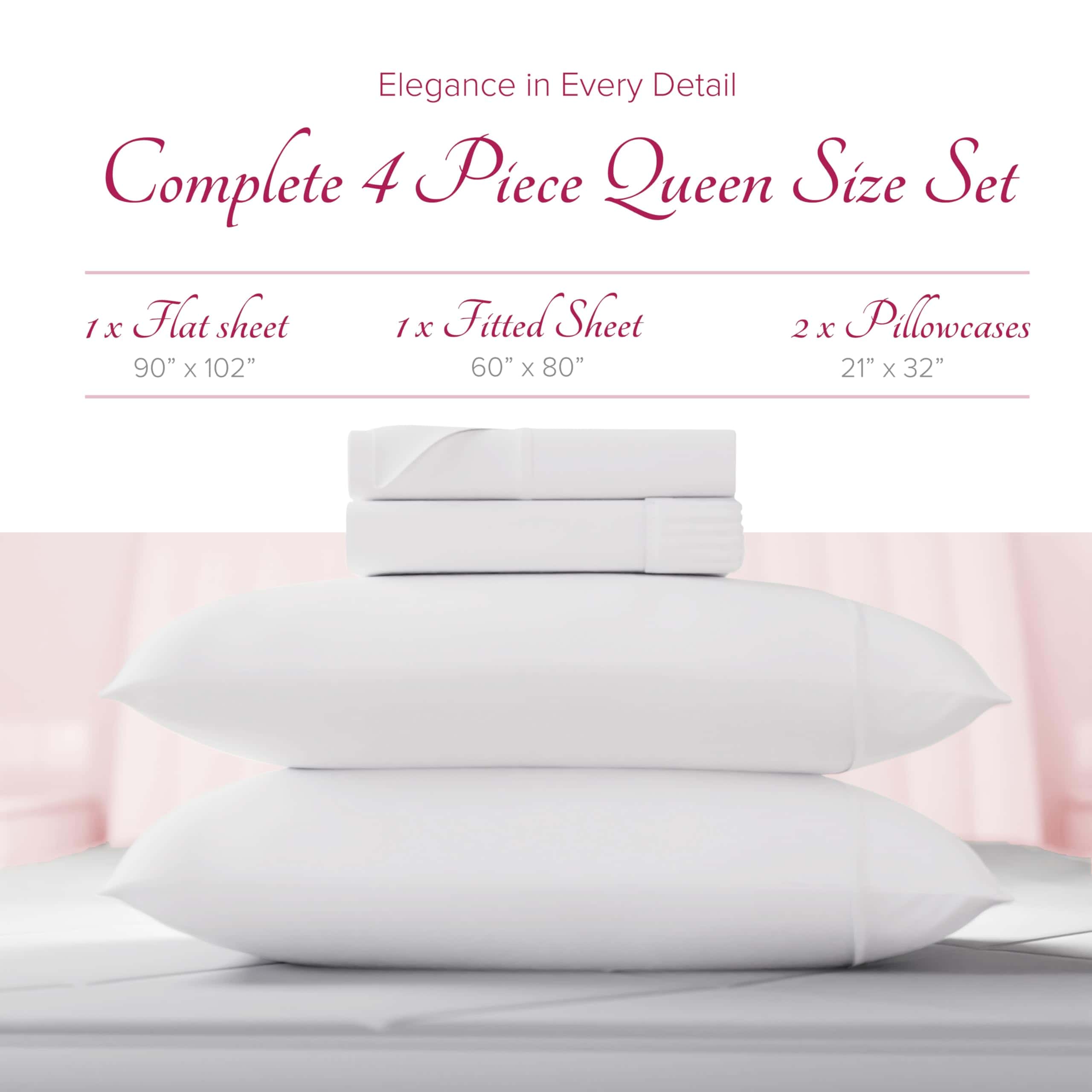 Juego de sábanas de algodón egipcio 100% -Blanco brillante - Imagen 4