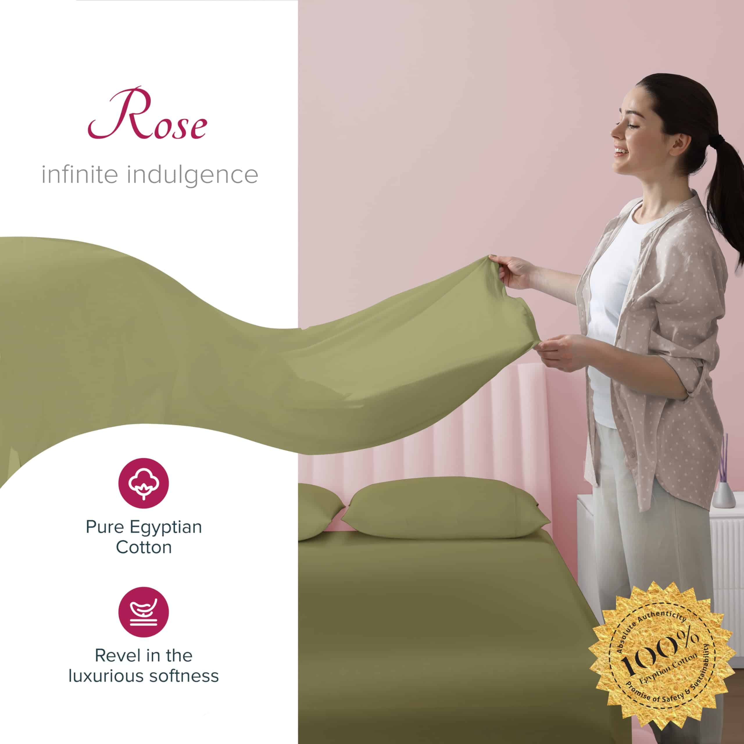 Juego de Sábanas de 100% Algodón Egipcio -Verde Salvia - Imagen 3