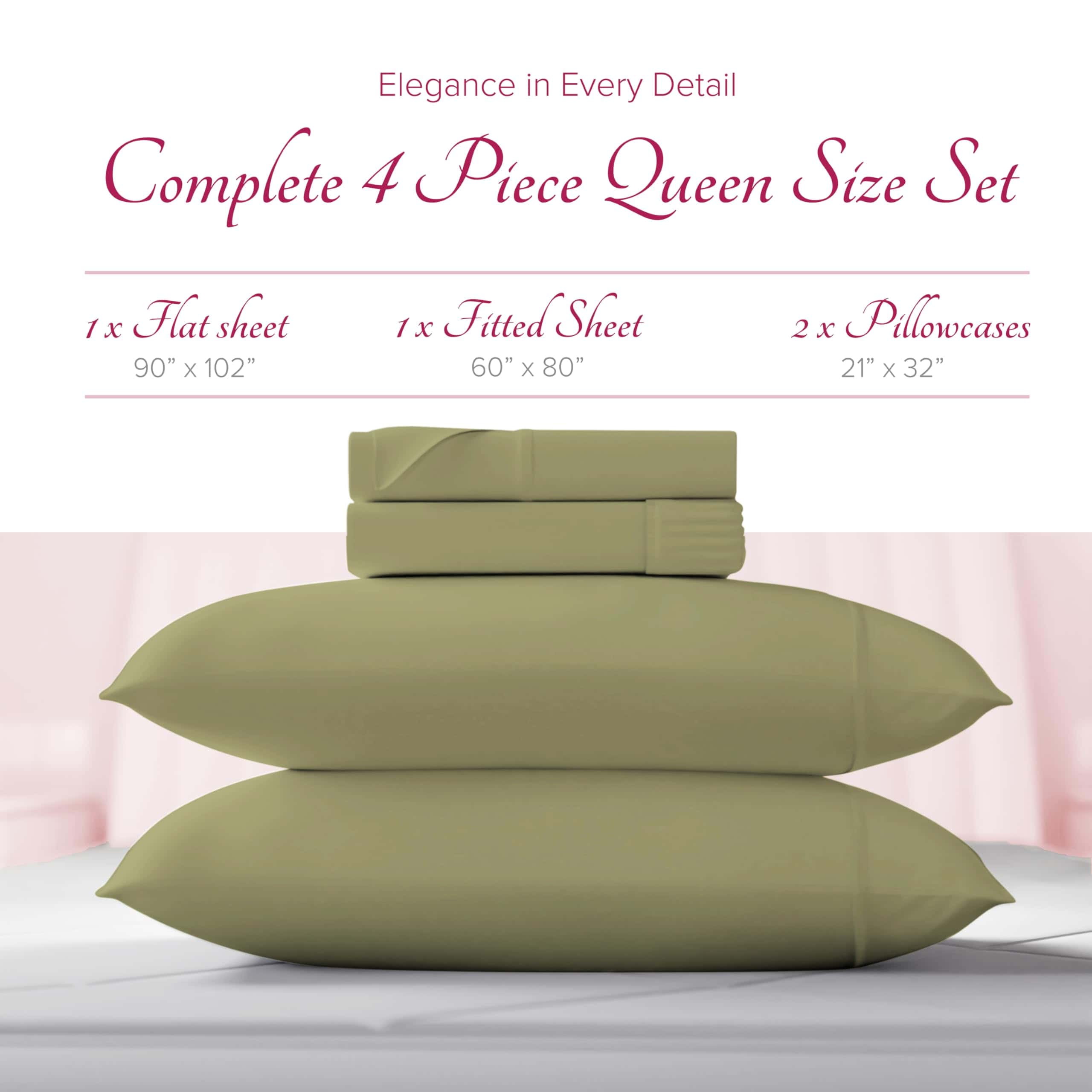 Juego de Sábanas de 100% Algodón Egipcio -Verde Salvia - Imagen 4