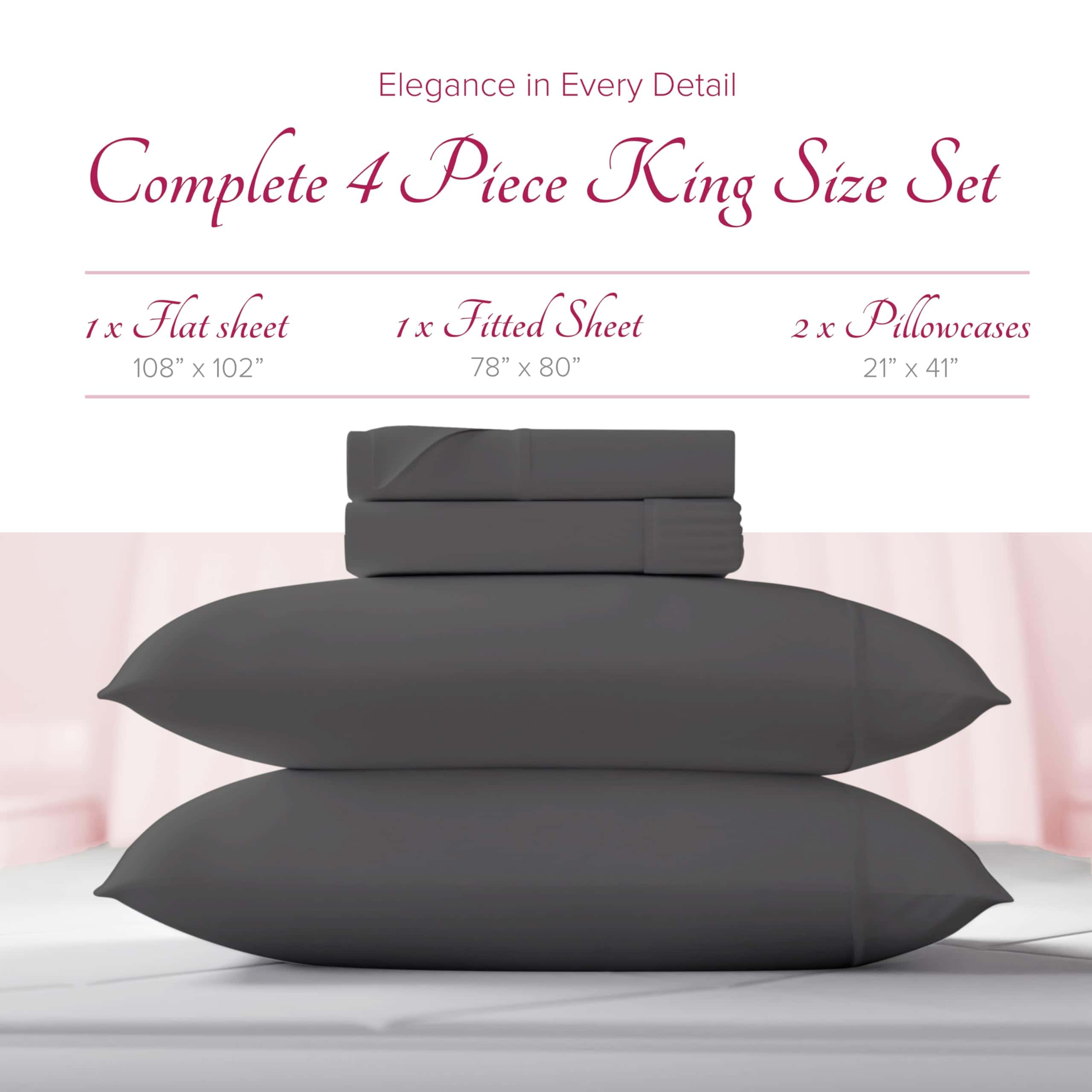 Juego de sábanas King Size Carressa -Gris Oscuro - Imagen 4