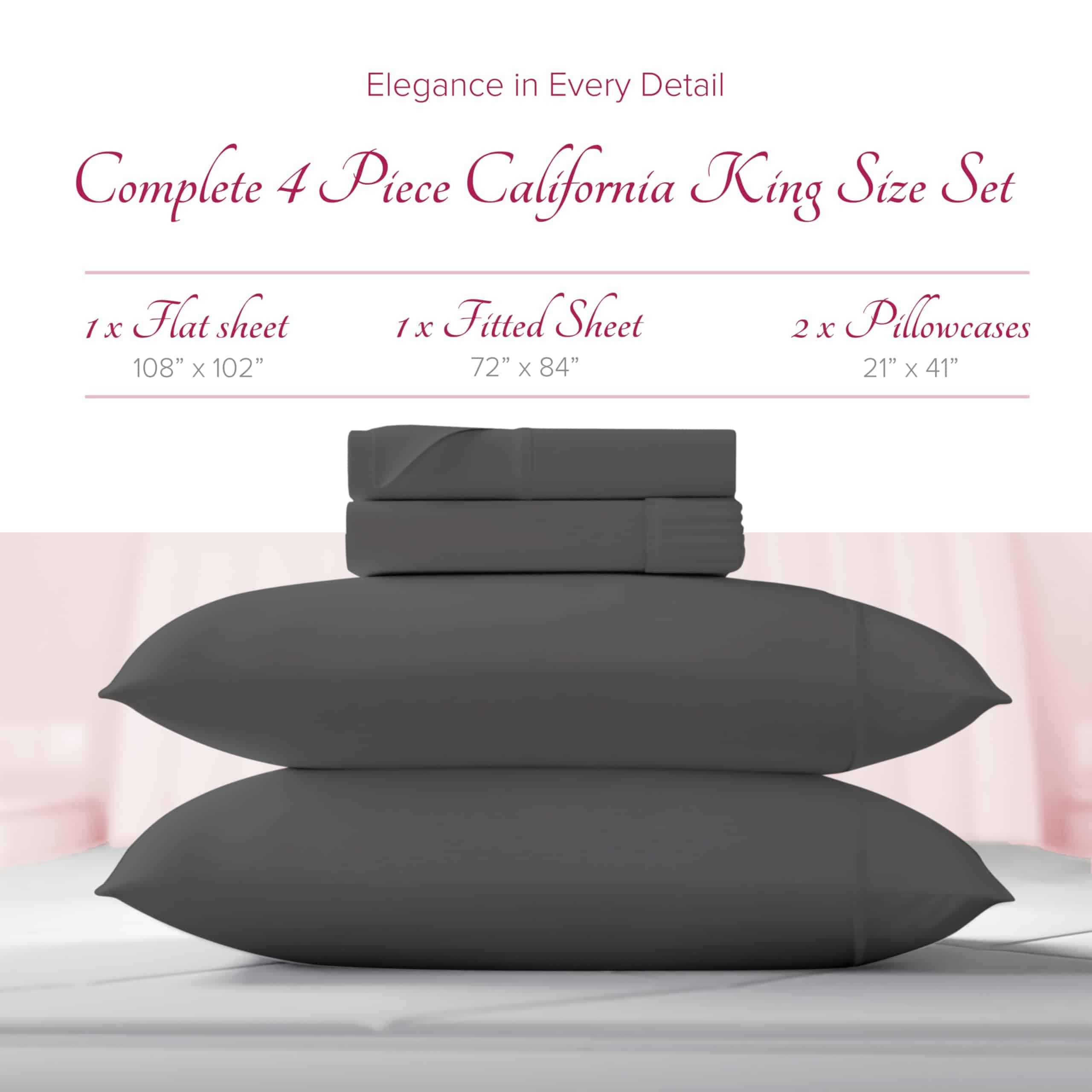Juego de Sábanas 100% Algodón Egipcio Carressa -Gris Oscuro - Imagen 4