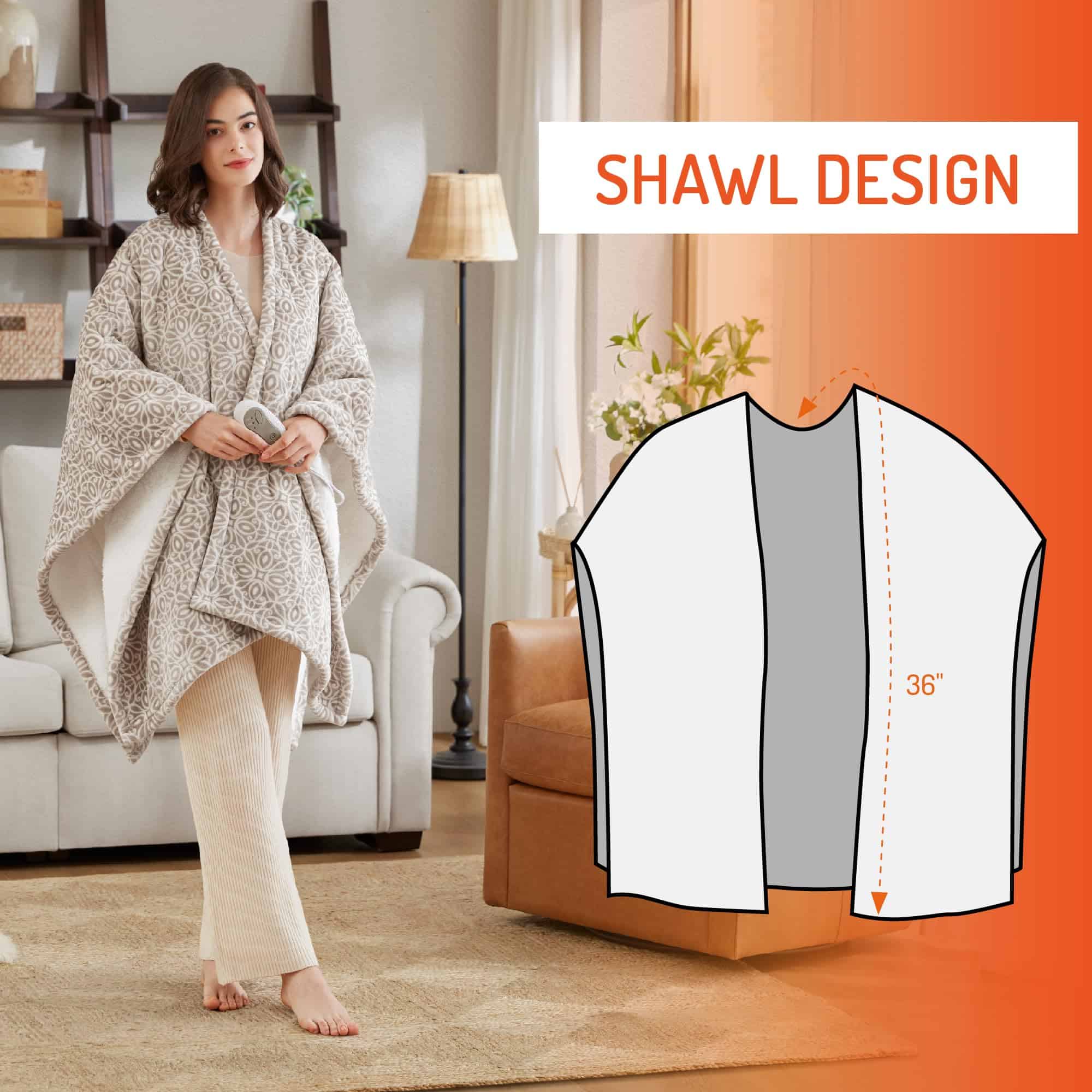 Abrigo Chal Calentado Degrees of Comfort, Manta Eléctrica - Imagen 3