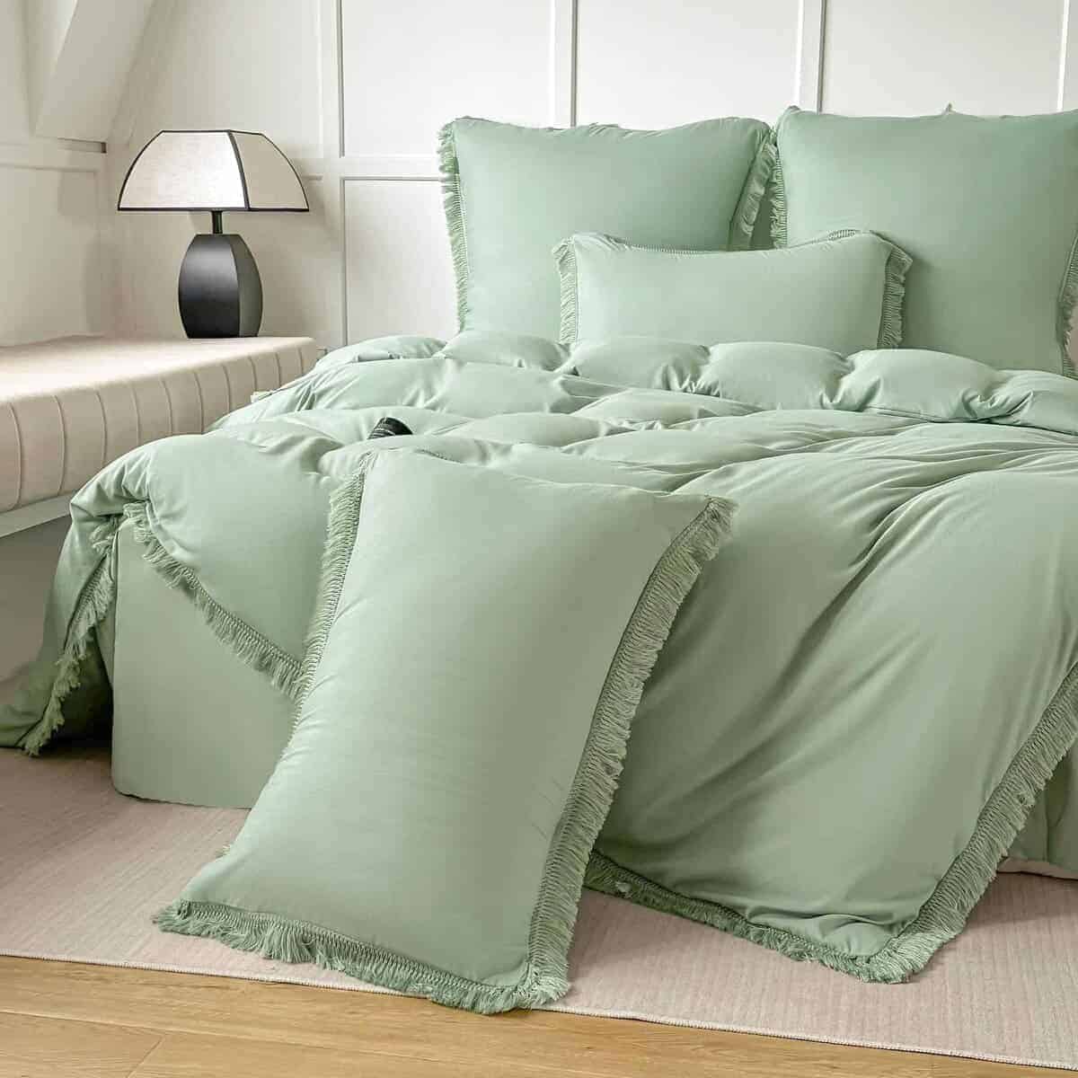 Amolavet Juego de Funda Nórdica King Size Verde Salvia con - Imagen 3