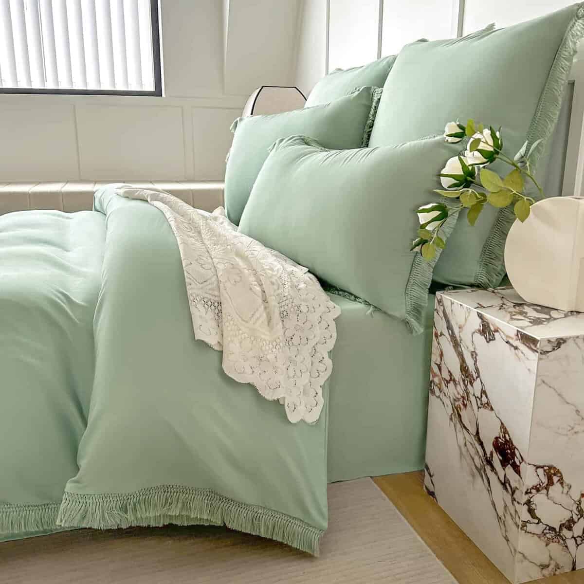 Amolavet Juego de Funda Nórdica King Size Verde Salvia con