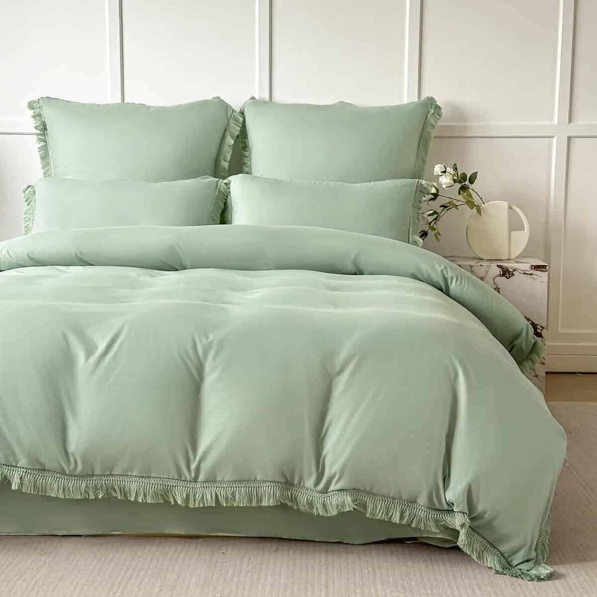 Amolavet Juego de Funda Nórdica King Size Verde Salvia con - Imagen 6