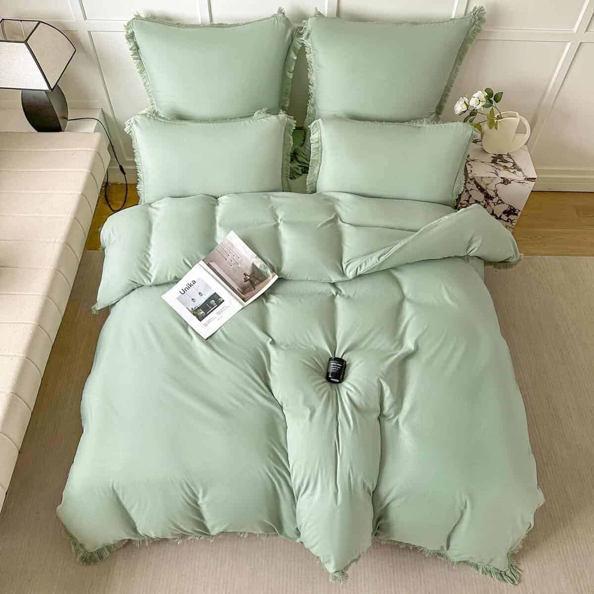 Amolavet Juego de Funda Nórdica King Size Verde Salvia con - Imagen 5