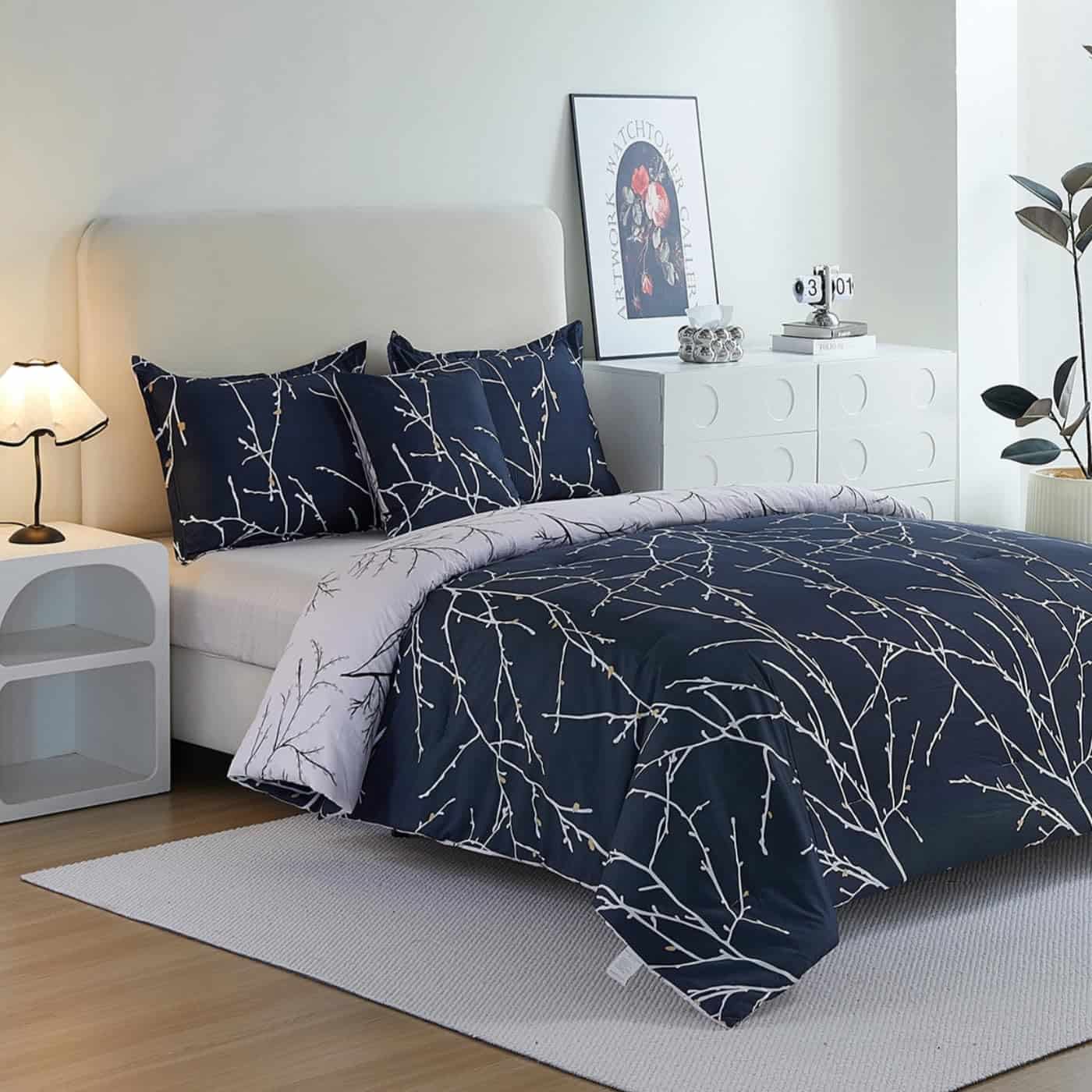 Juego de Edredón Reversible Tamaño King -Azul y Beige - Imagen 3