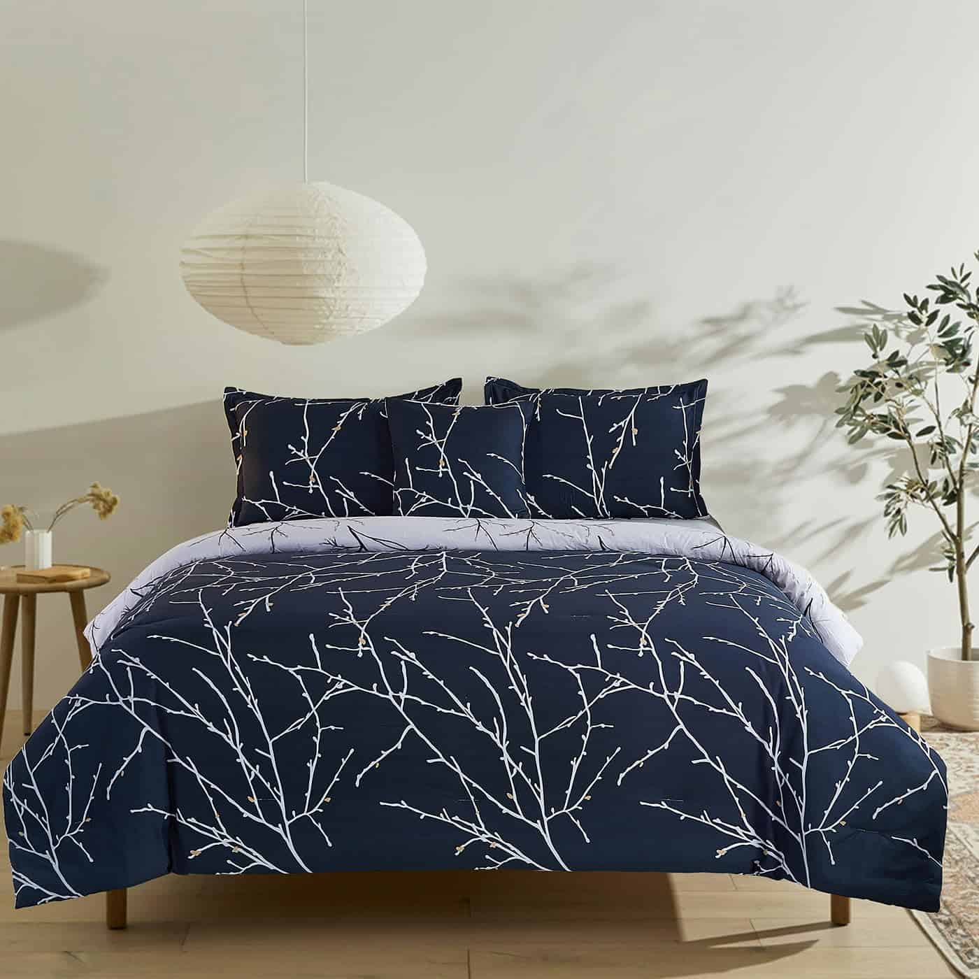 Juego de Edredón Reversible Tamaño King -Azul y Beige