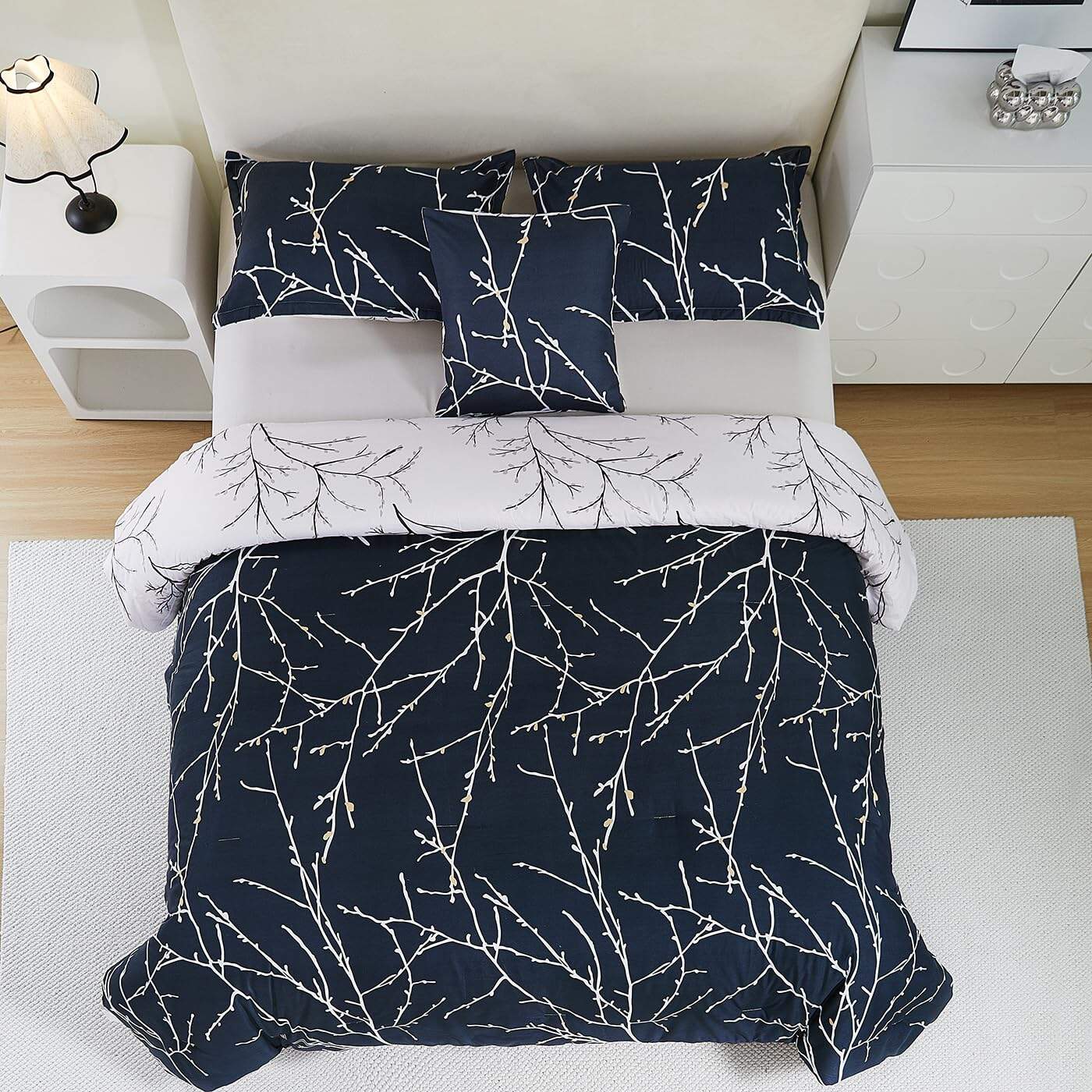 Juego de Edredón Reversible Tamaño King -Azul y Beige - Imagen 5