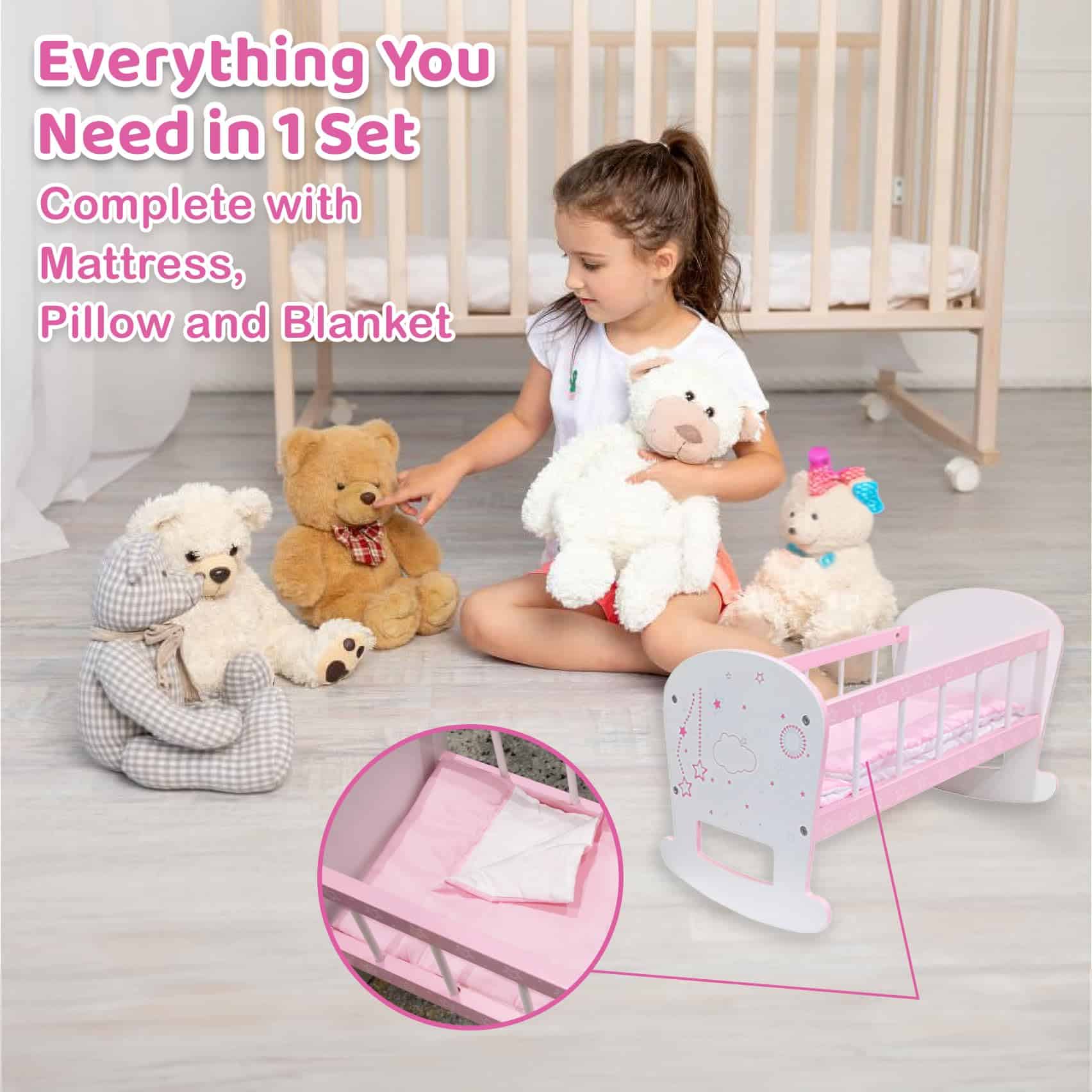 Cuna de Juguete para Muñecas de Madera con Balanceo para - Imagen 3