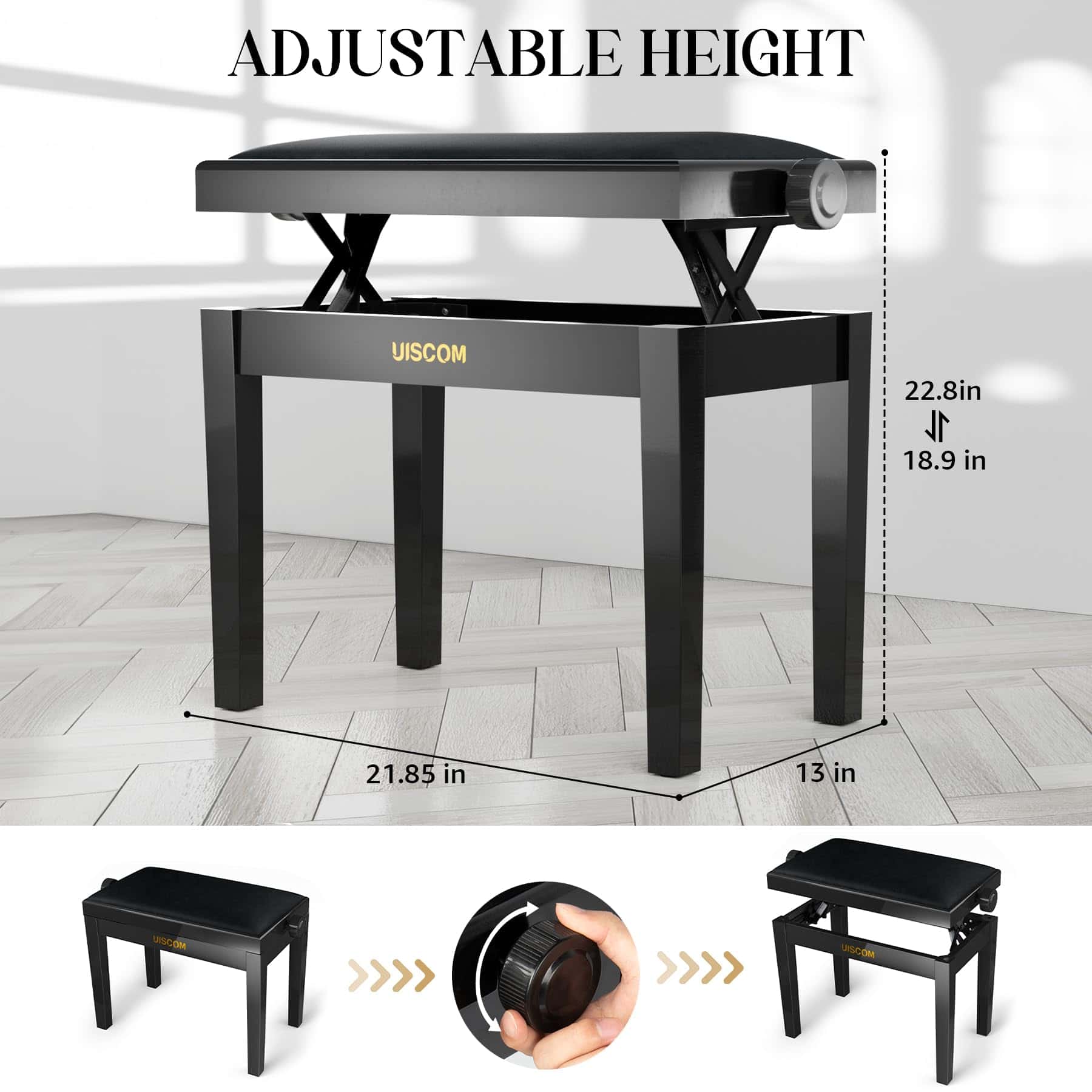 Banqueta de Piano Ajustable UISCOM - Banqueta de Madera - Imagen 5