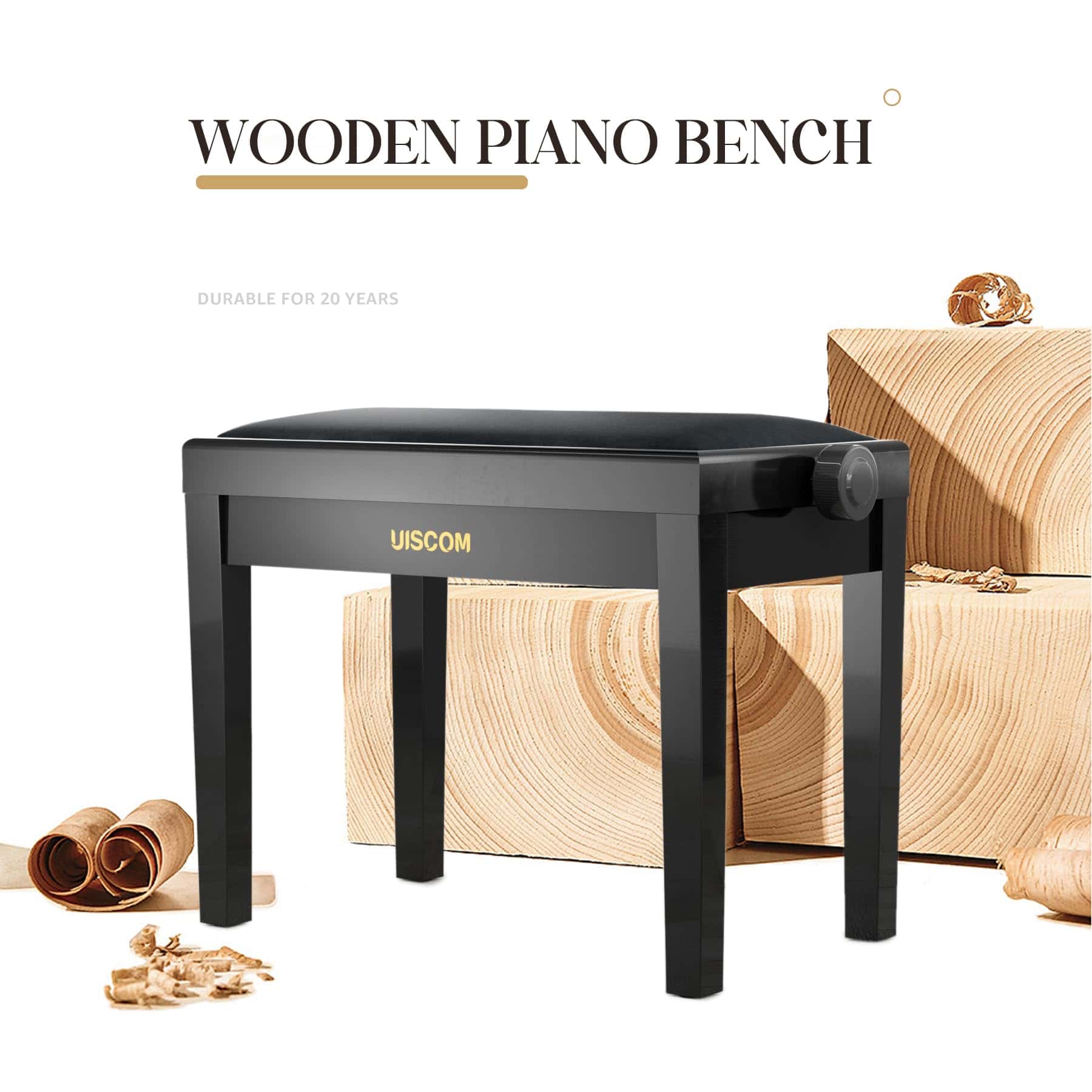 Banqueta de Piano Ajustable UISCOM - Banqueta de Madera - Imagen 7