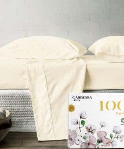 Juego de sábanas de cama de lino Carressa -Marfil