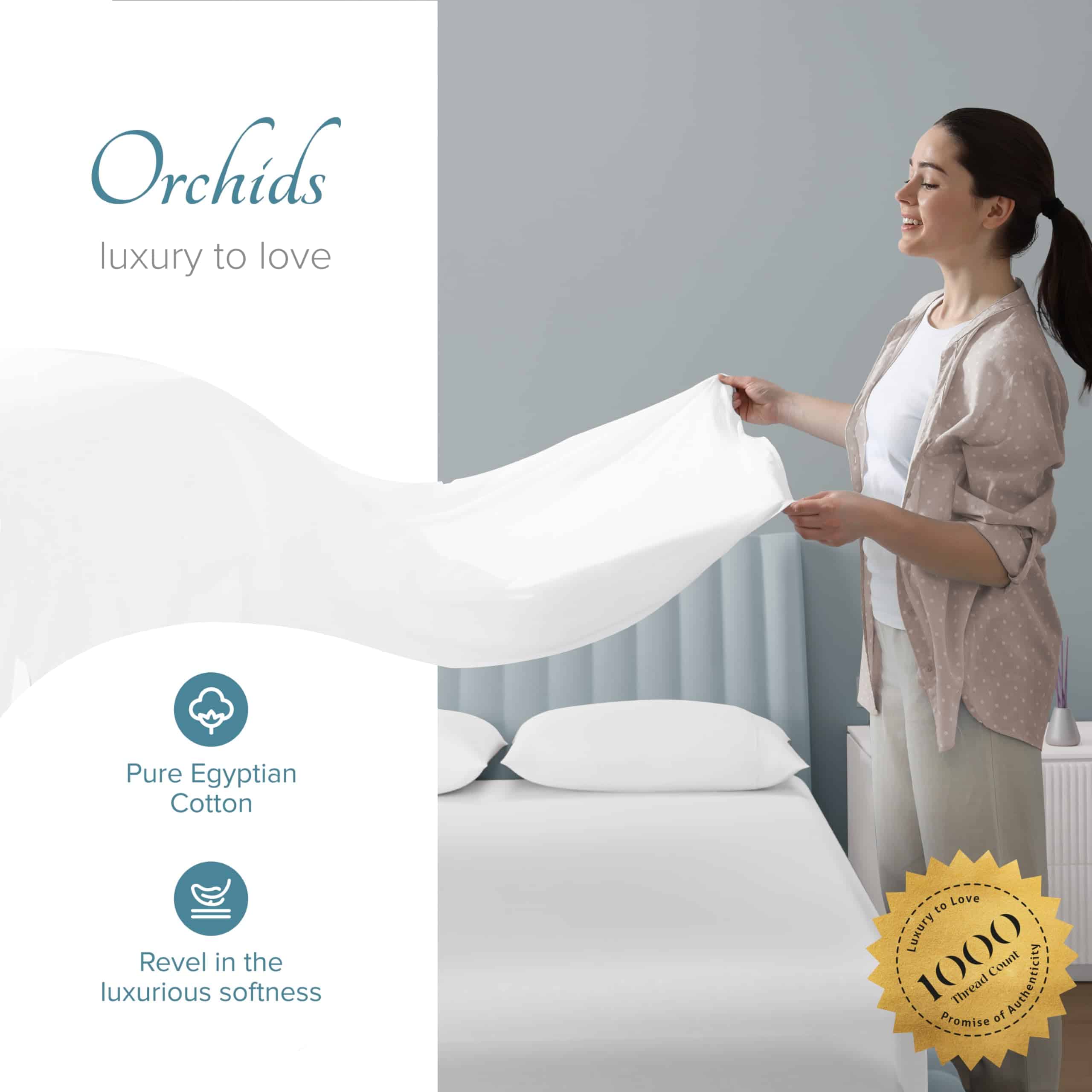 Juego de sábanas de lino Carressa 100% -Blanco - Imagen 3