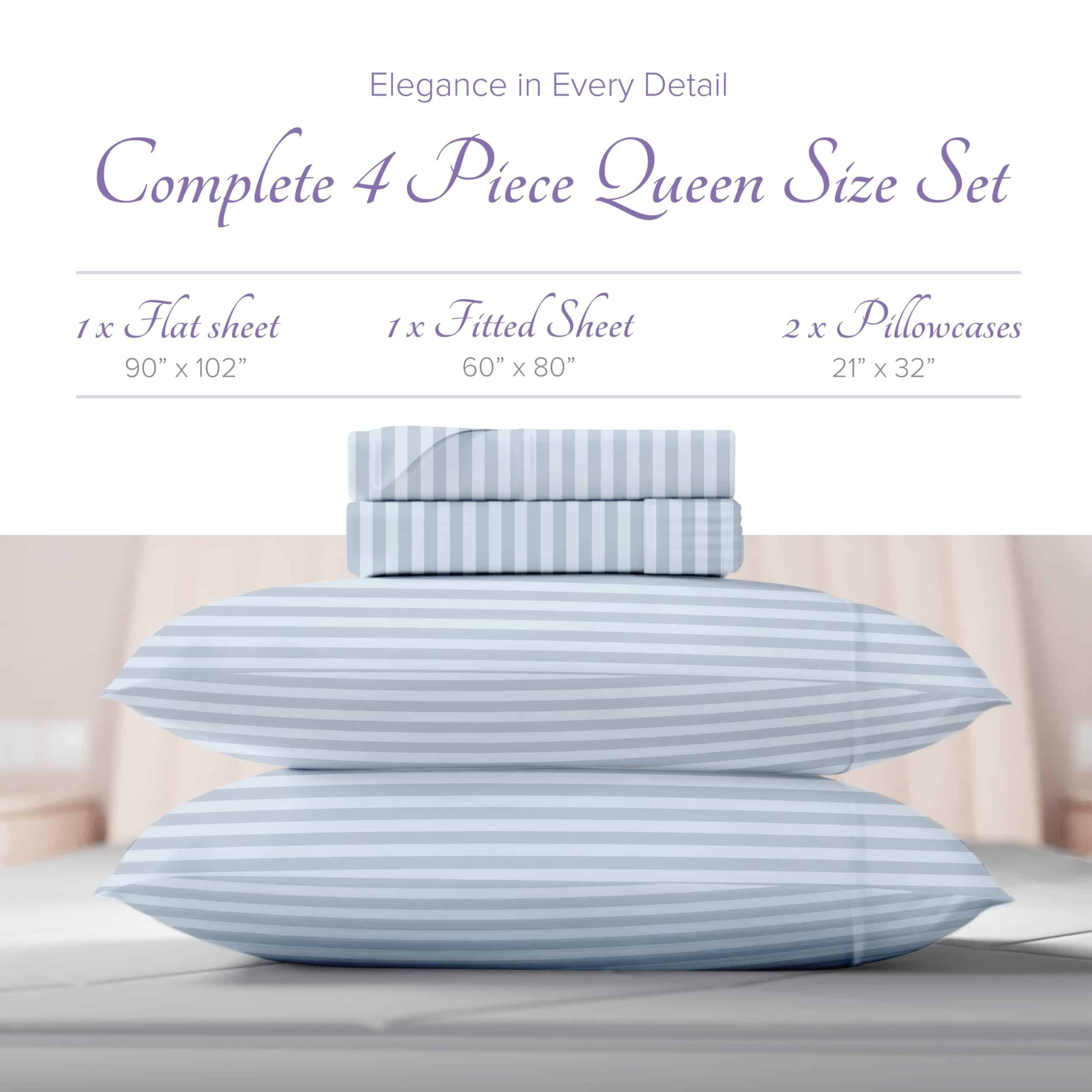 Juego de sábanas a rayas de lino de lujo de algodón egipcio - Imagen 4